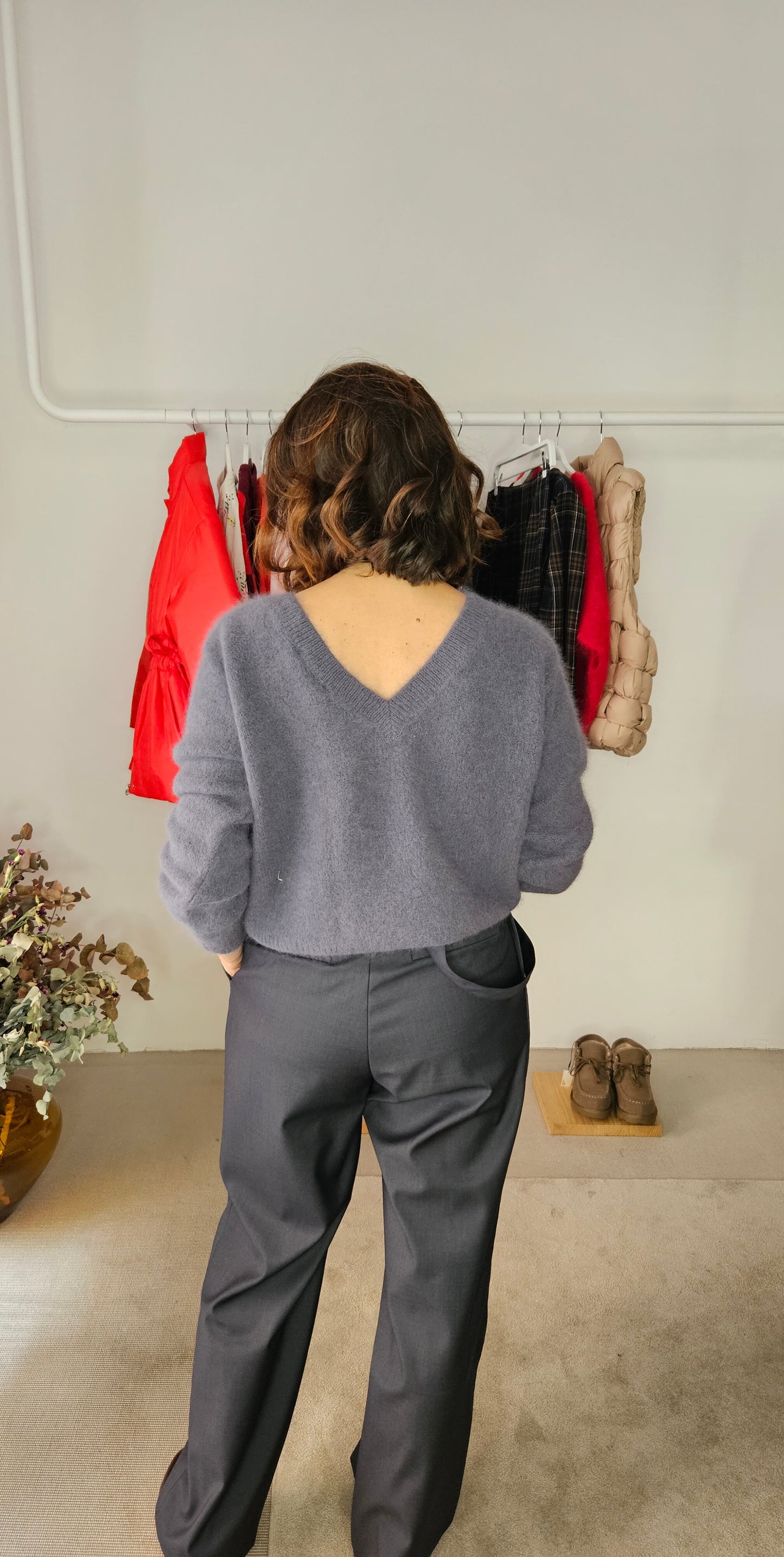 Jersey Angora Pico Espalda Gris