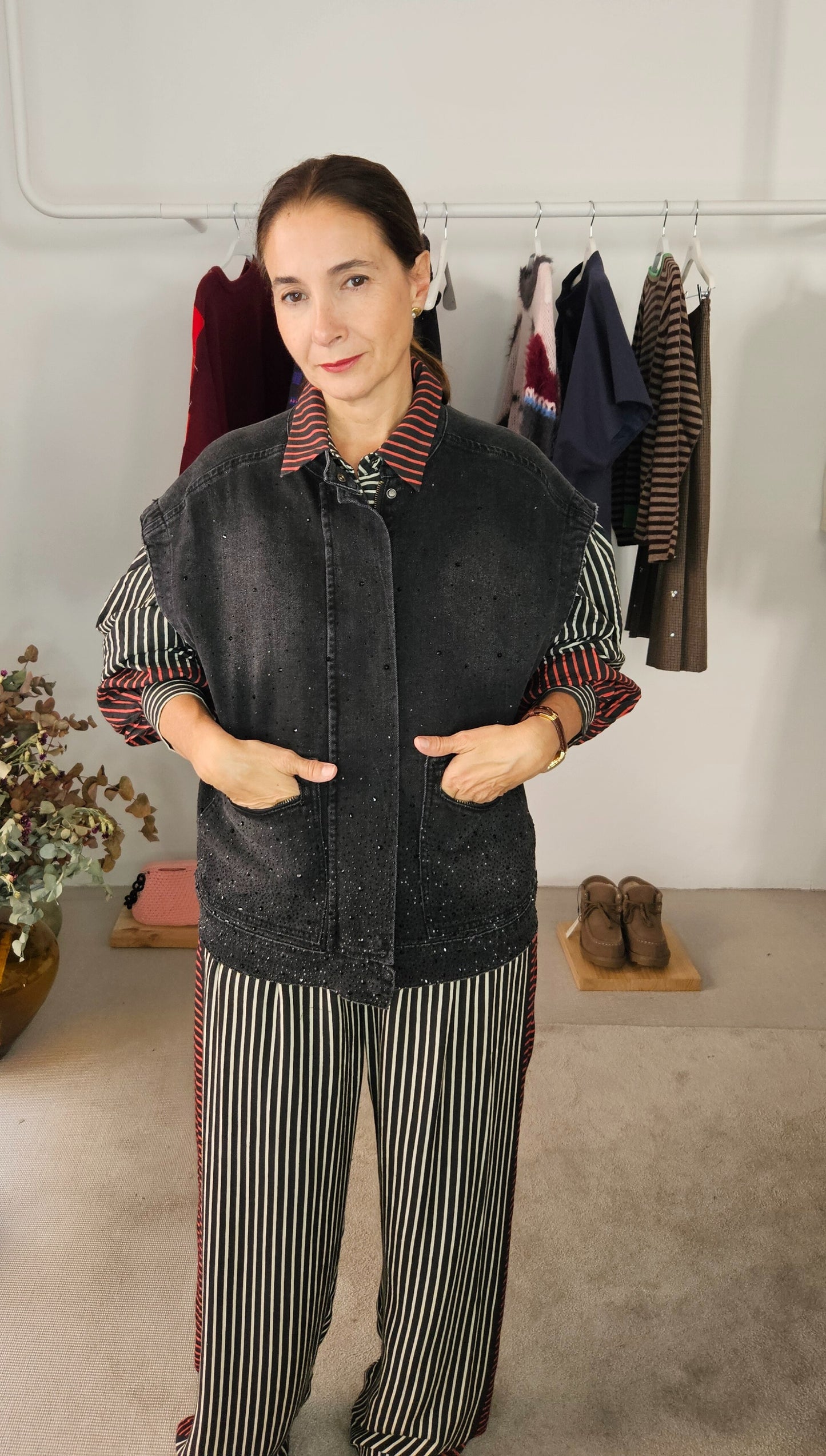 Chaleco Denim Negro Lentejuelas