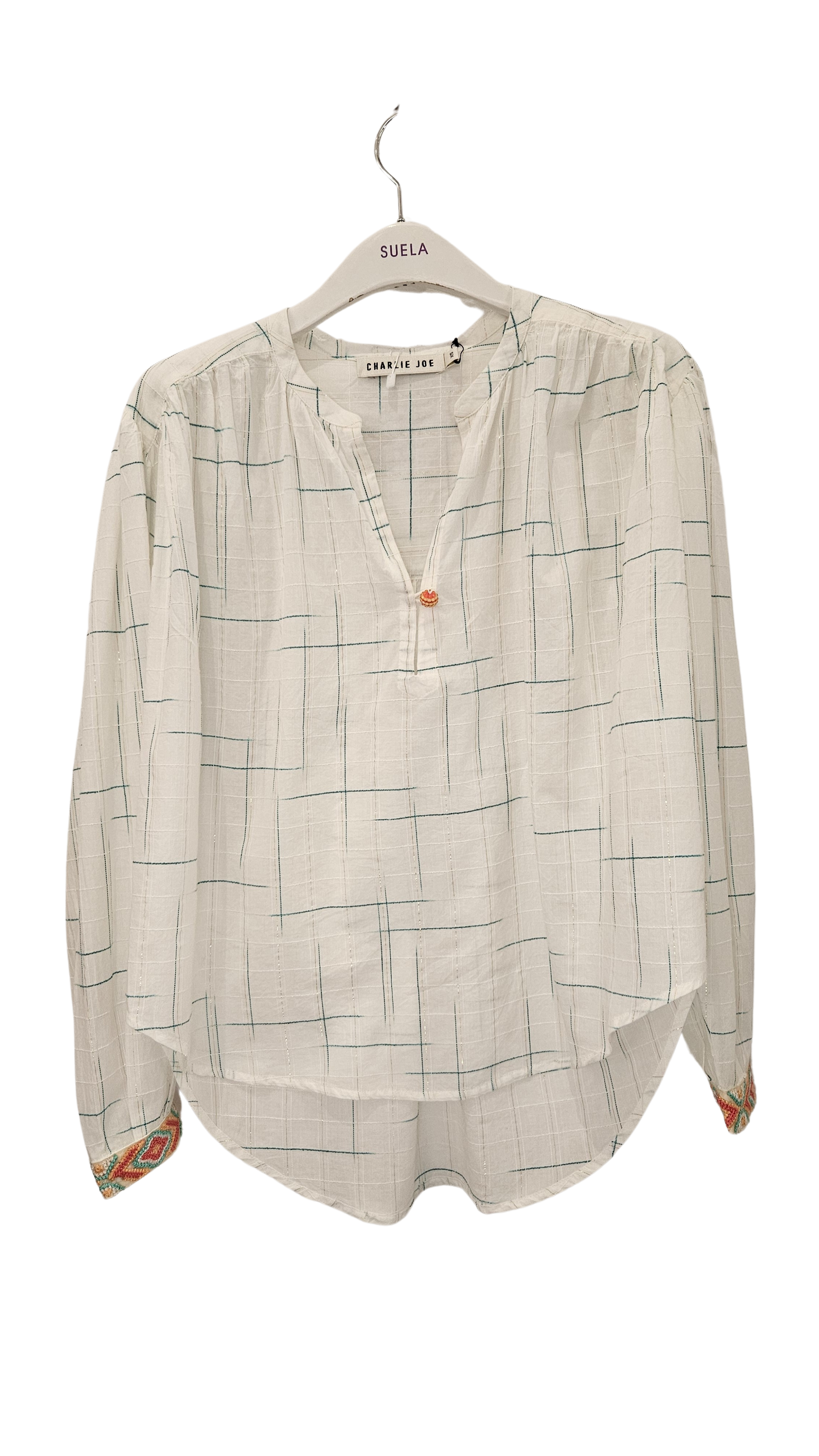 Blusa Cuadros Puño Bordado