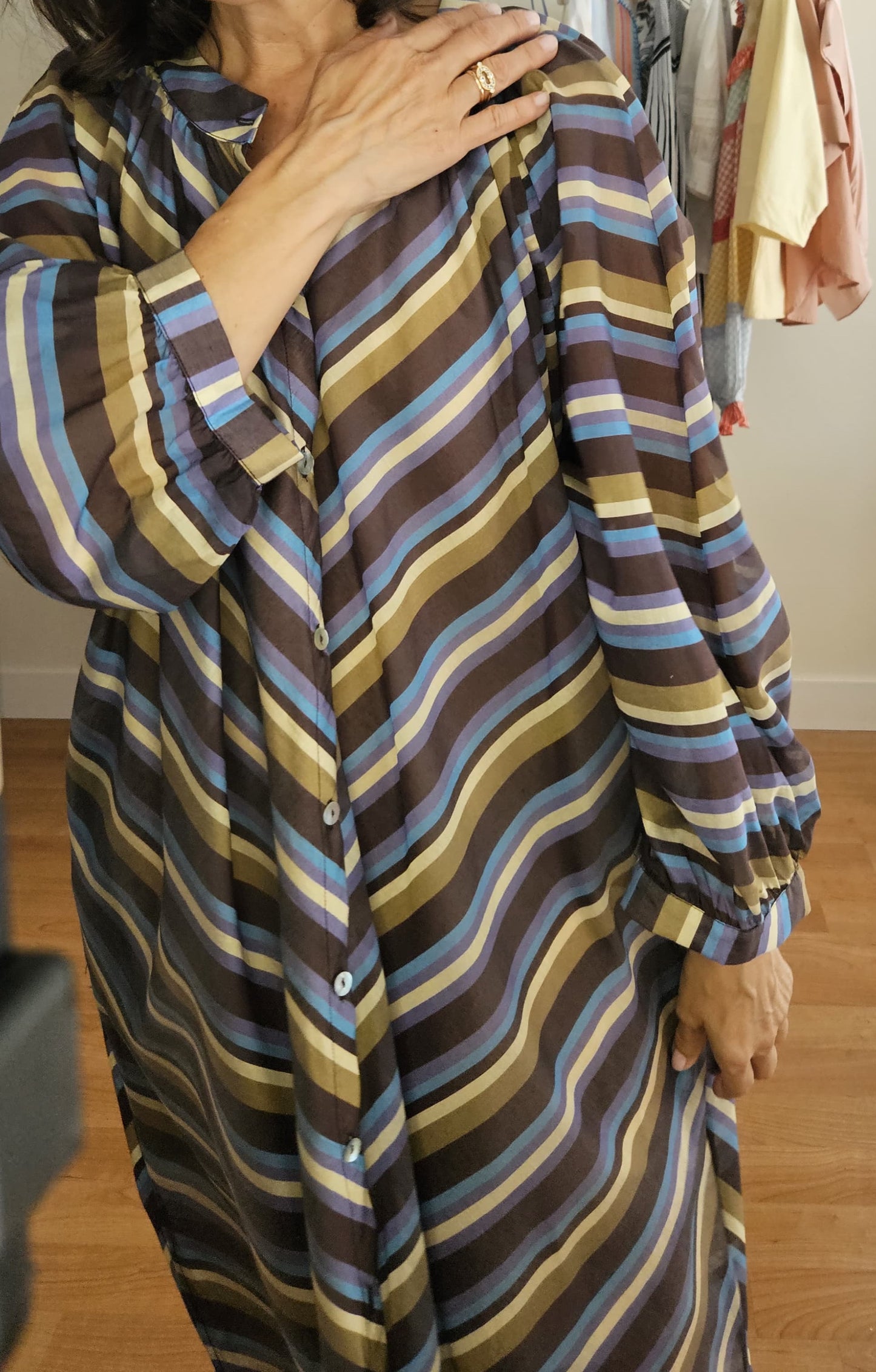 Vestido Camisero Rayas Chocolate