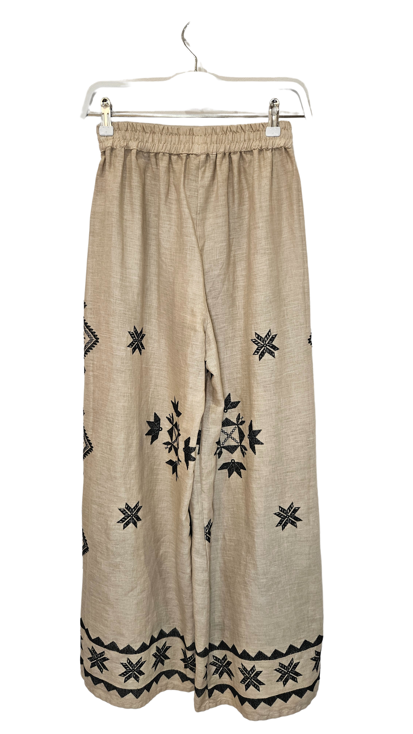Pantalón Beige Bordado Negro