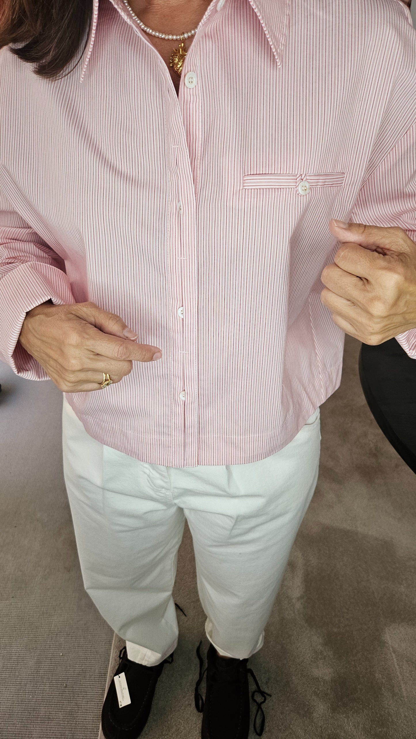 Camisa Rayas Rojas/Rosas Puño Doble