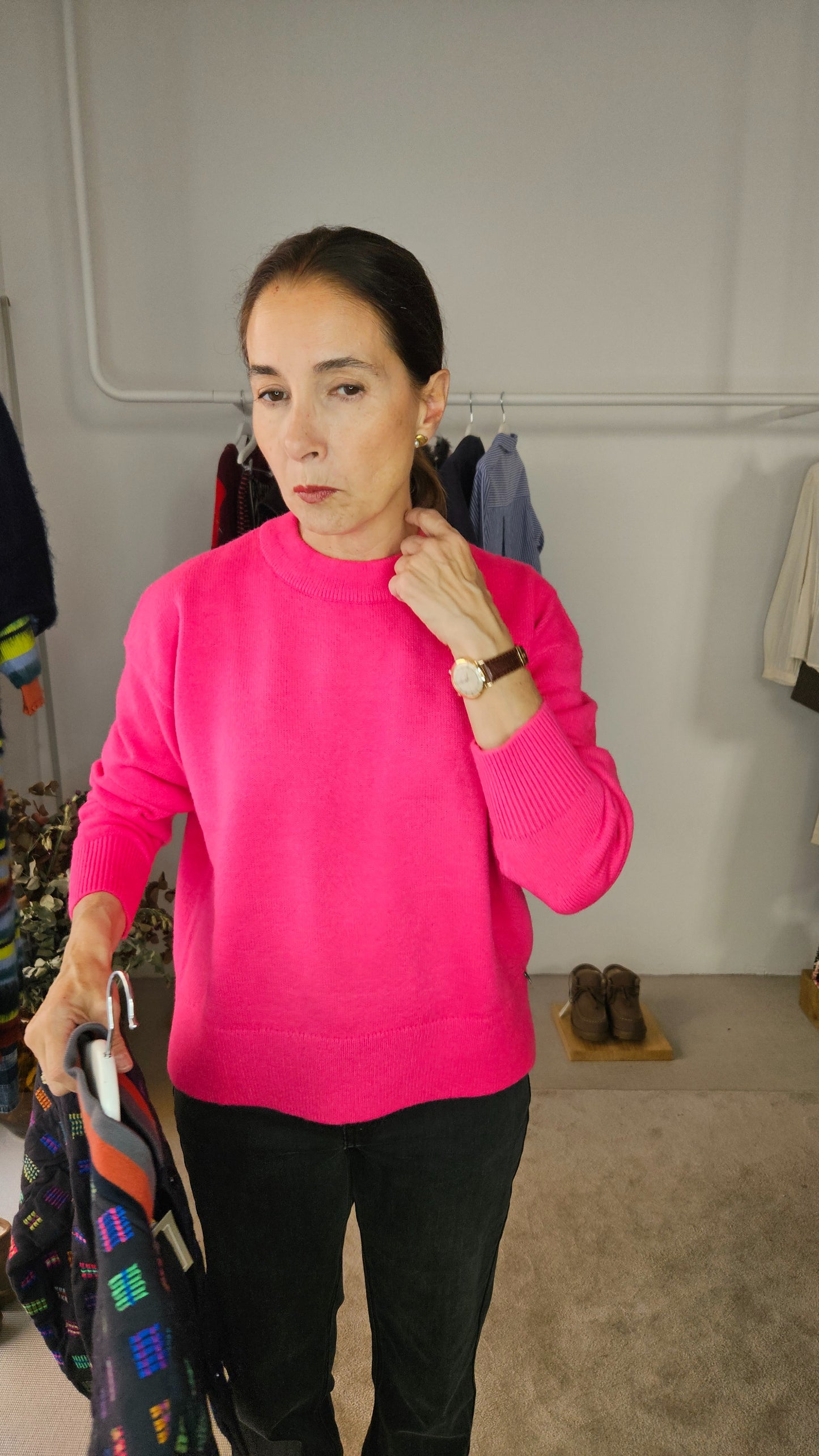 Jersey Cuello Caja Rosa Fucsia