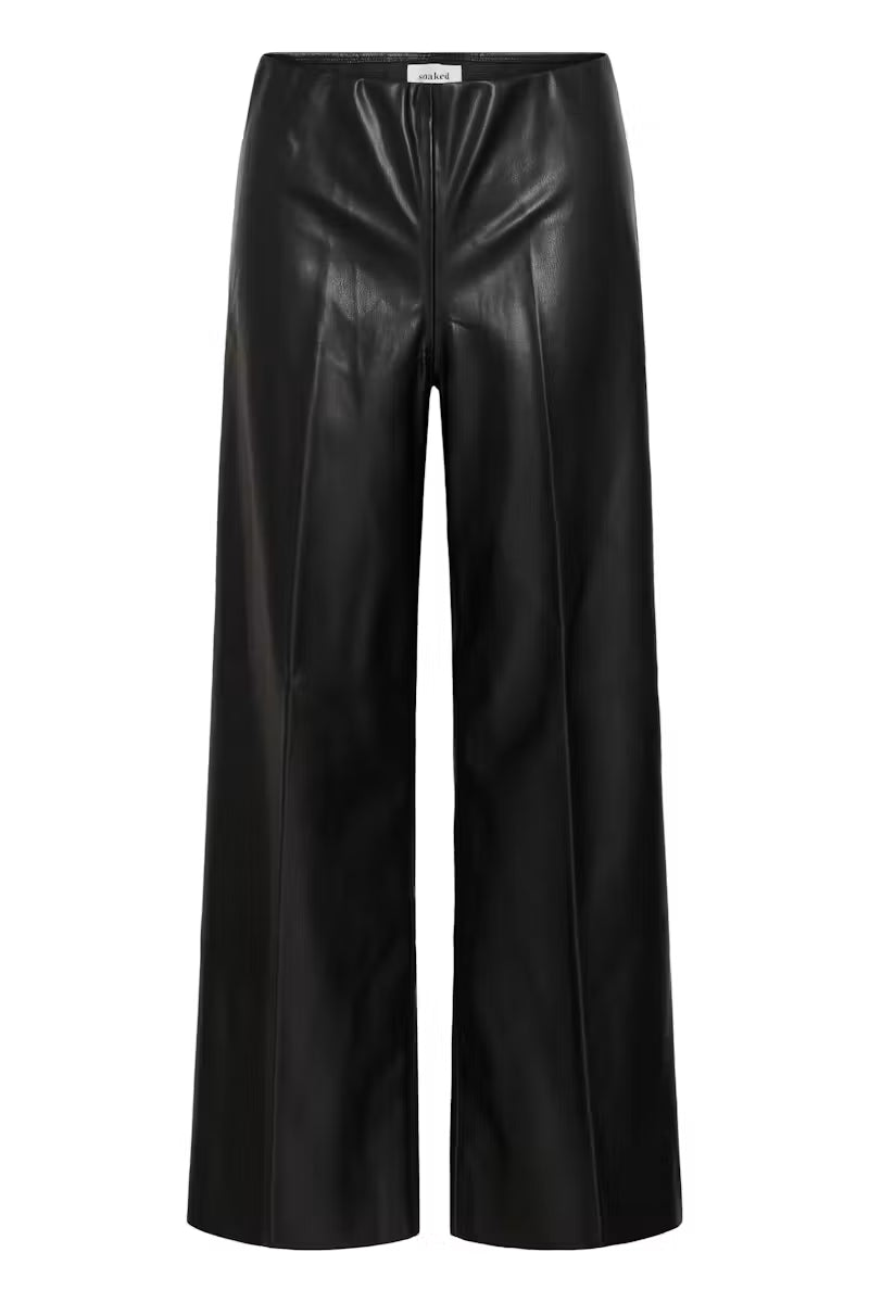 Pantalón Ancho Efecto Piel Negro