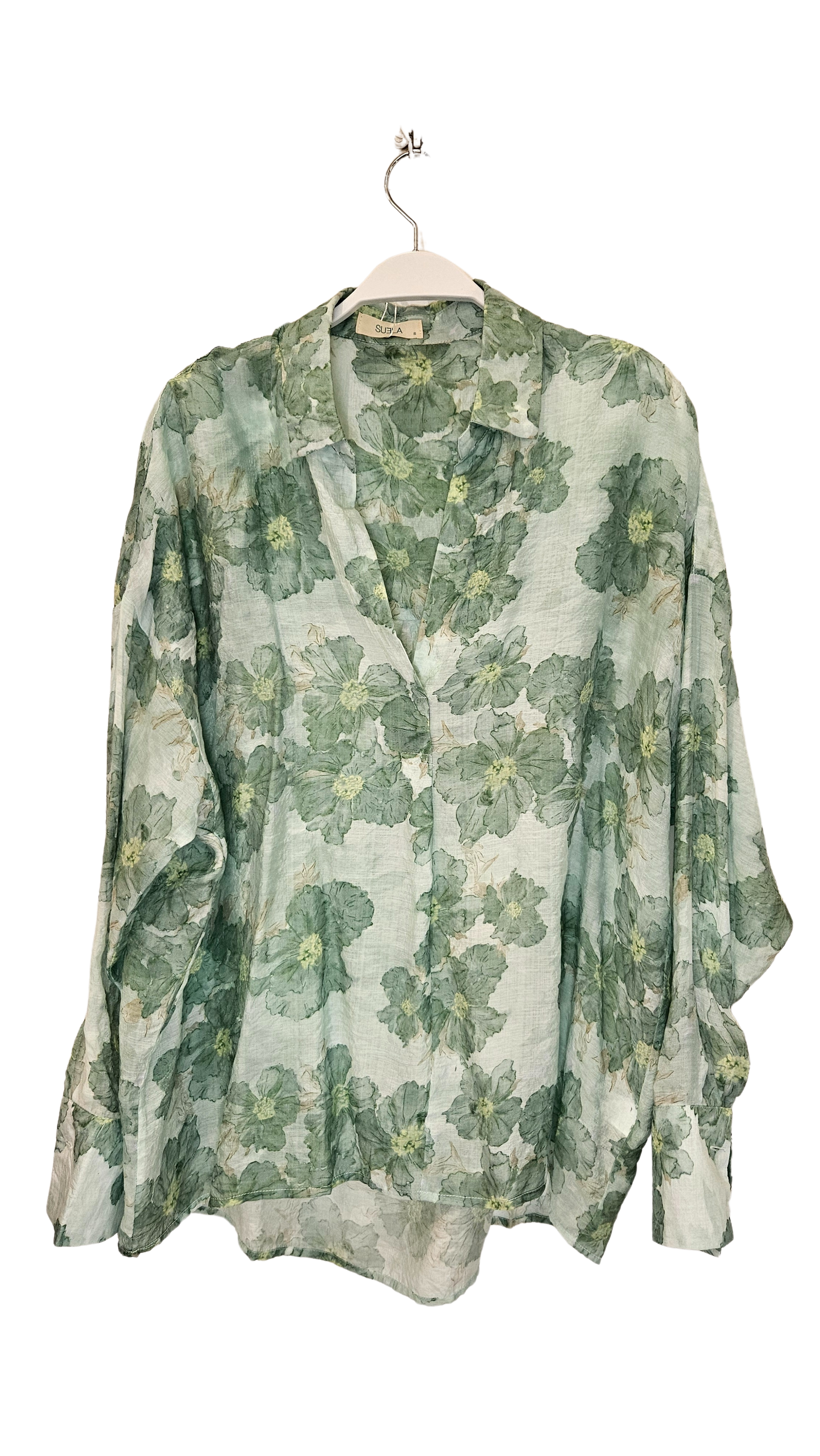 Camisa Estampado Flores Verdes