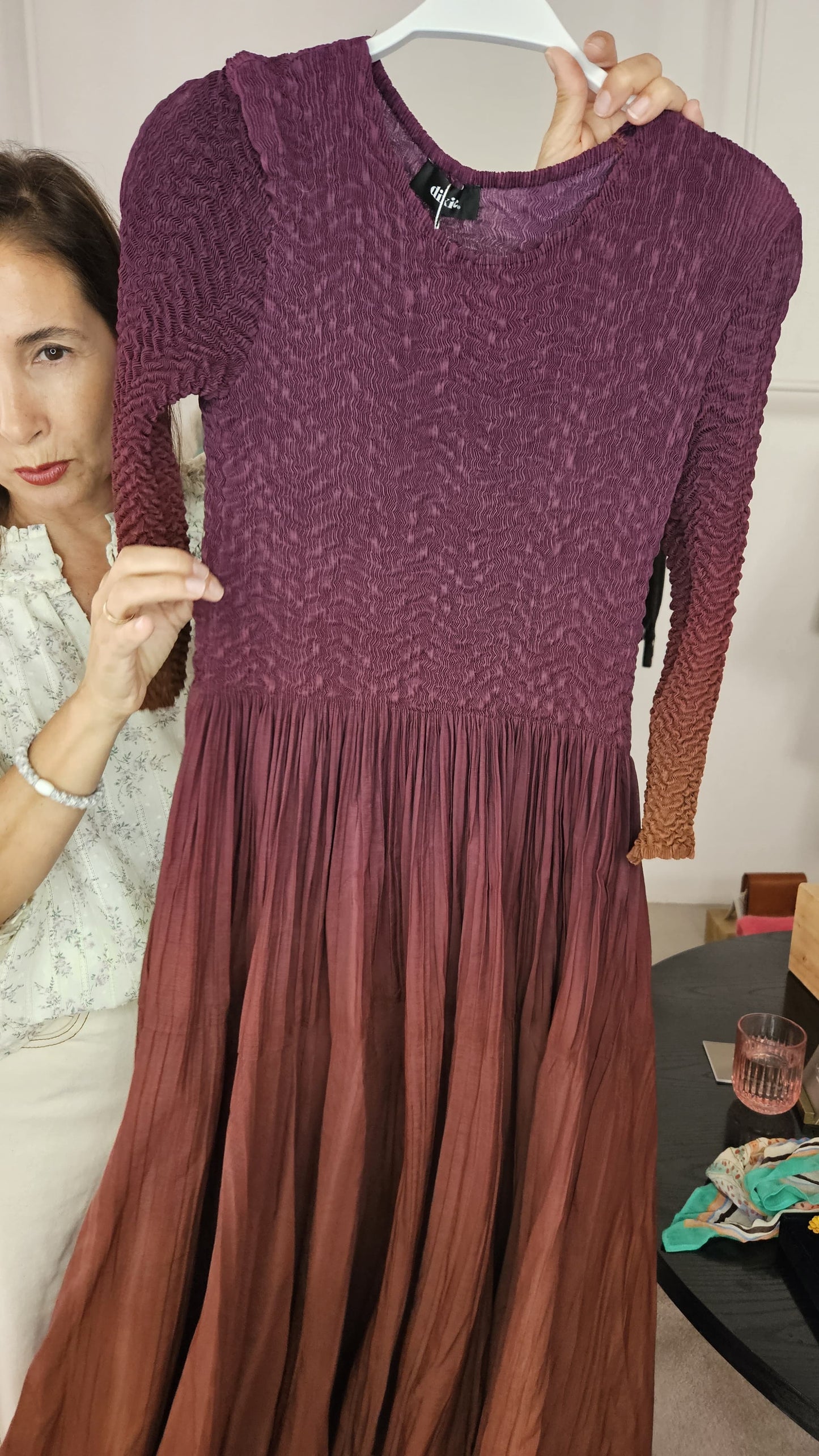 Vestido Efecto Arrugado Burdeos