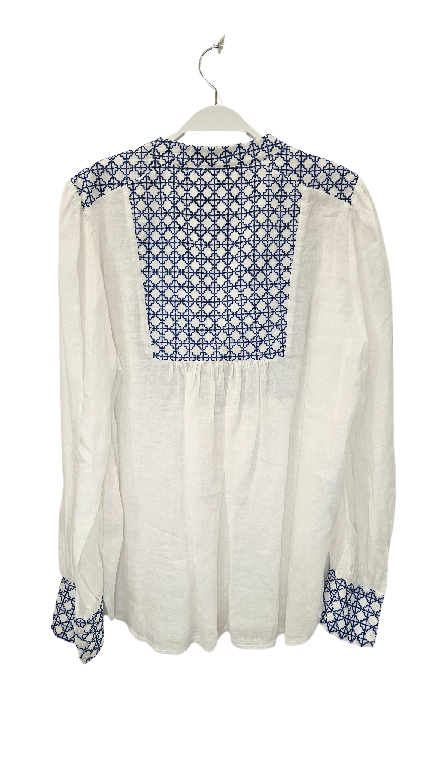 Blusa Mangas Bordado Azul