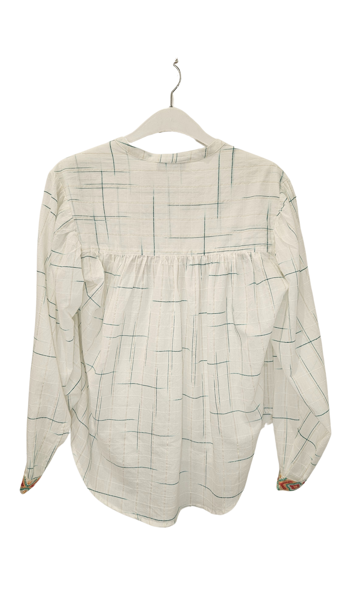 Blusa Cuadros Puño Bordado