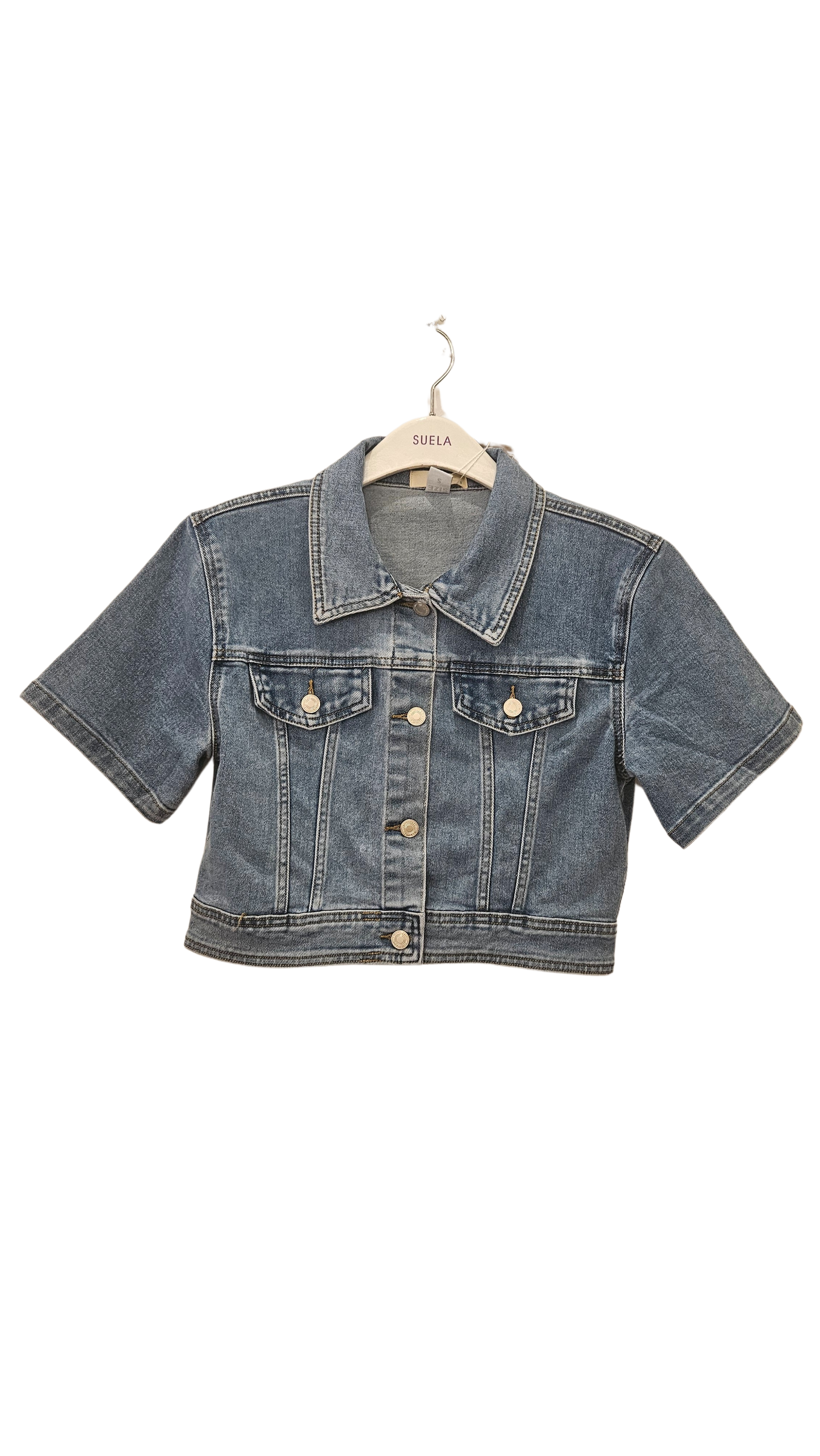 Top Denim Manga Corta