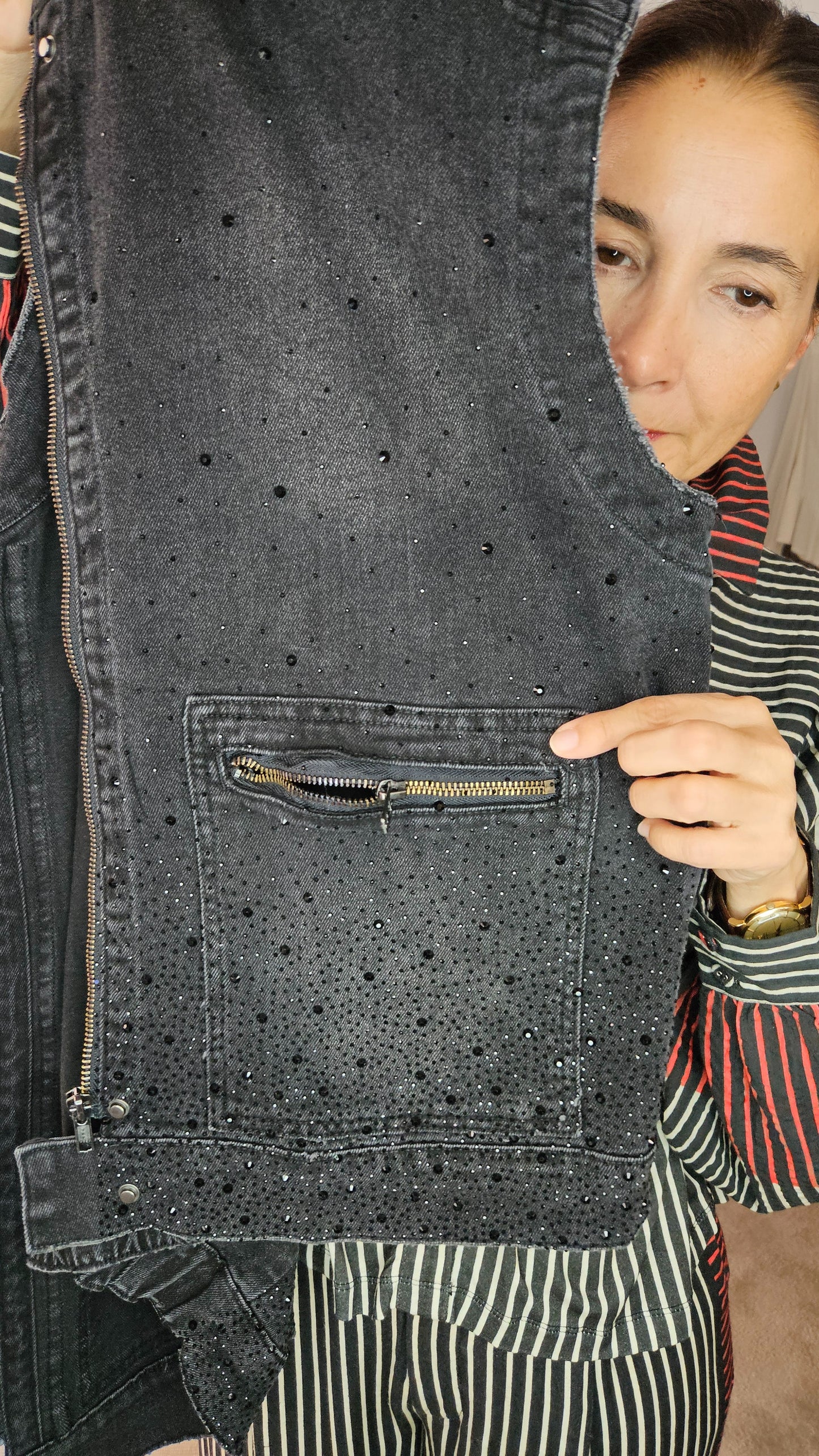 Chaleco Denim Negro Lentejuelas