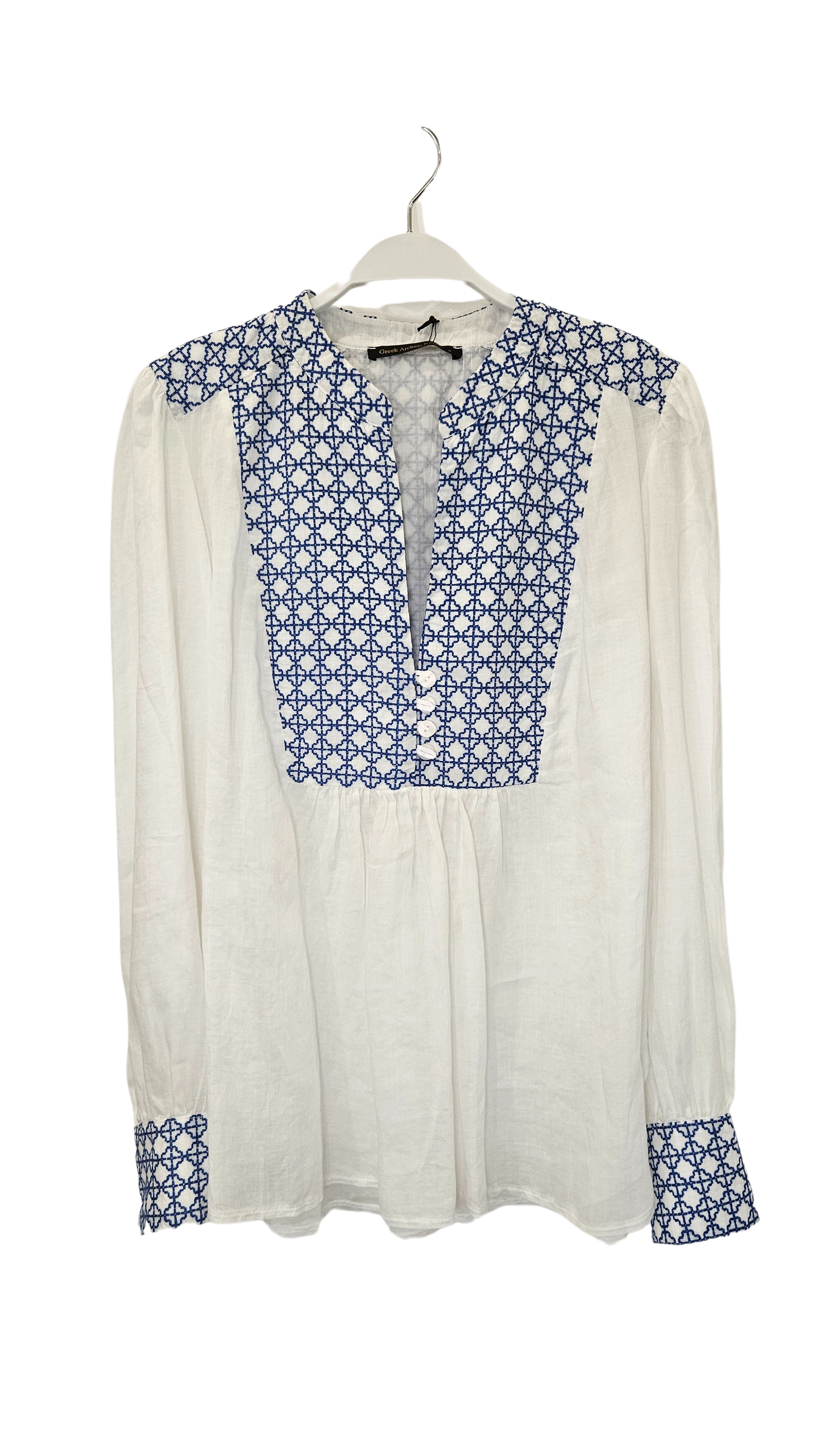 Blusa Mangas Bordado Azul