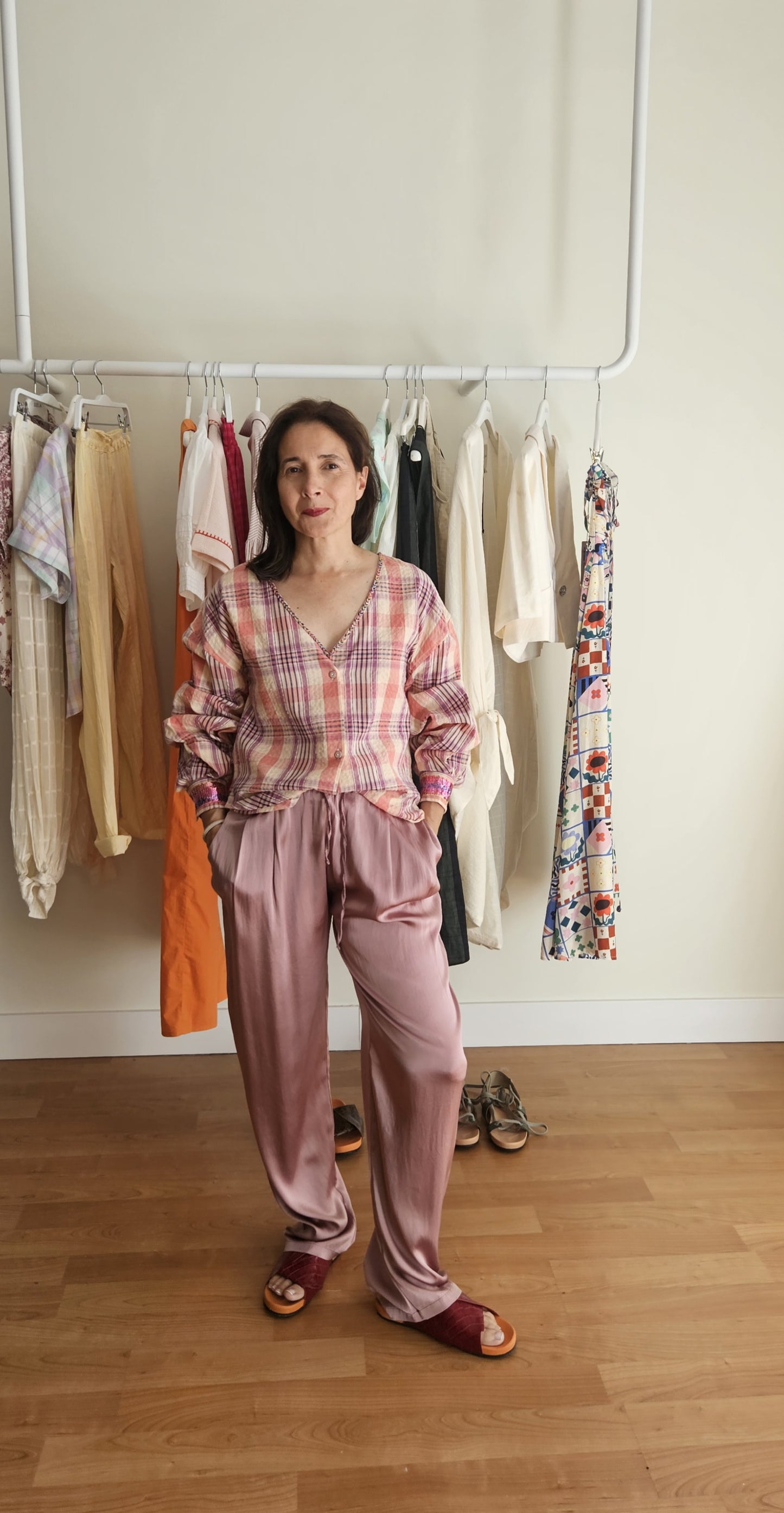 Pantalón Seda Rosa Inglés