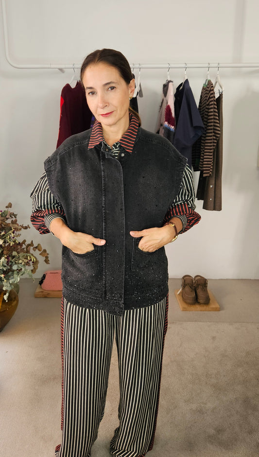 Chaleco Denim Negro Lentejuelas