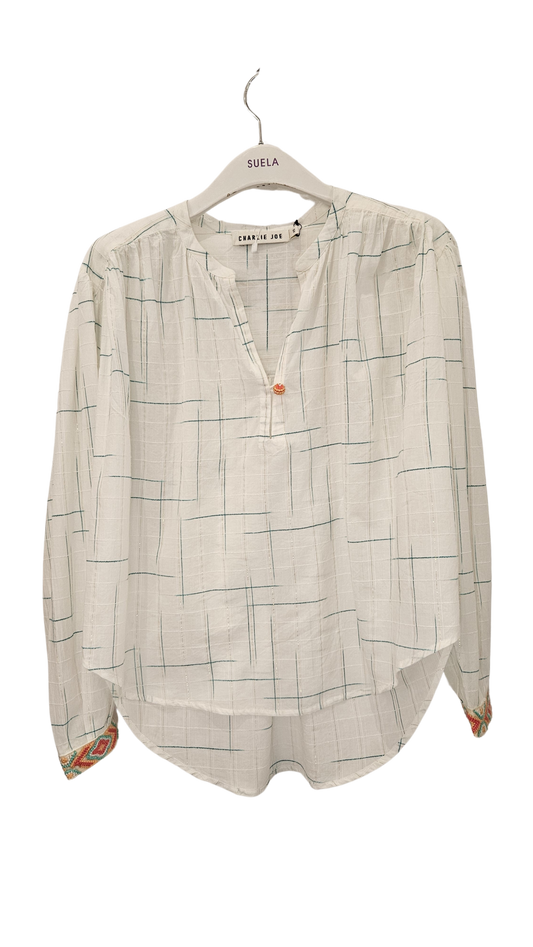 Blusa Cuadros Puño Bordado