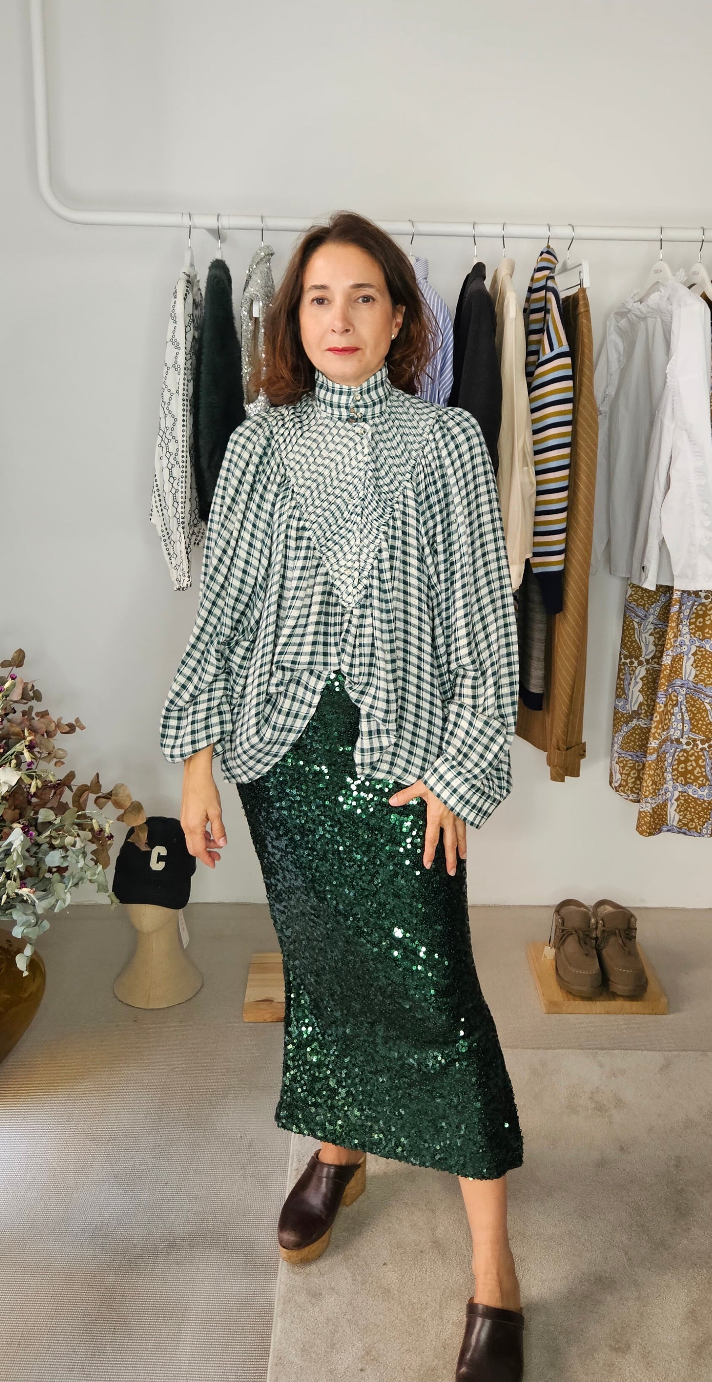 Falda Lentejuelas Verde Oscuro