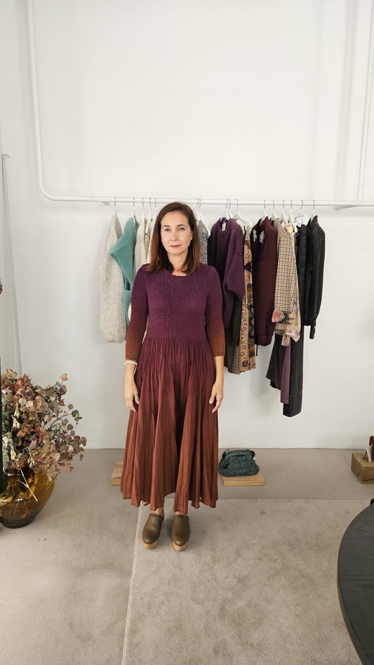 Vestido Efecto Arrugado Burdeos