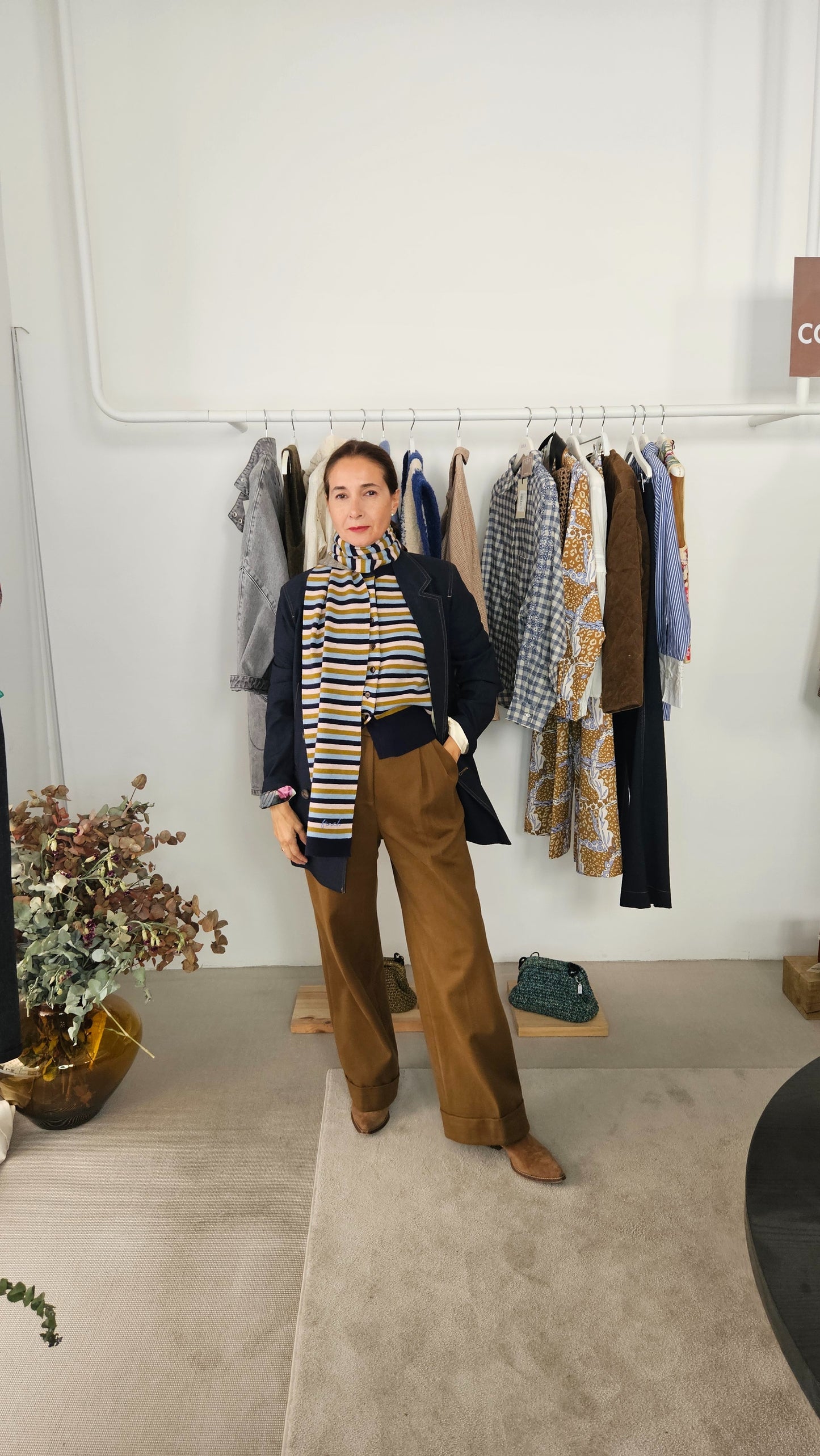Cardigan Rayas Con Bufanda