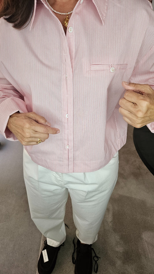 Camisa Rayas Rojas/Rosas Puño Doble