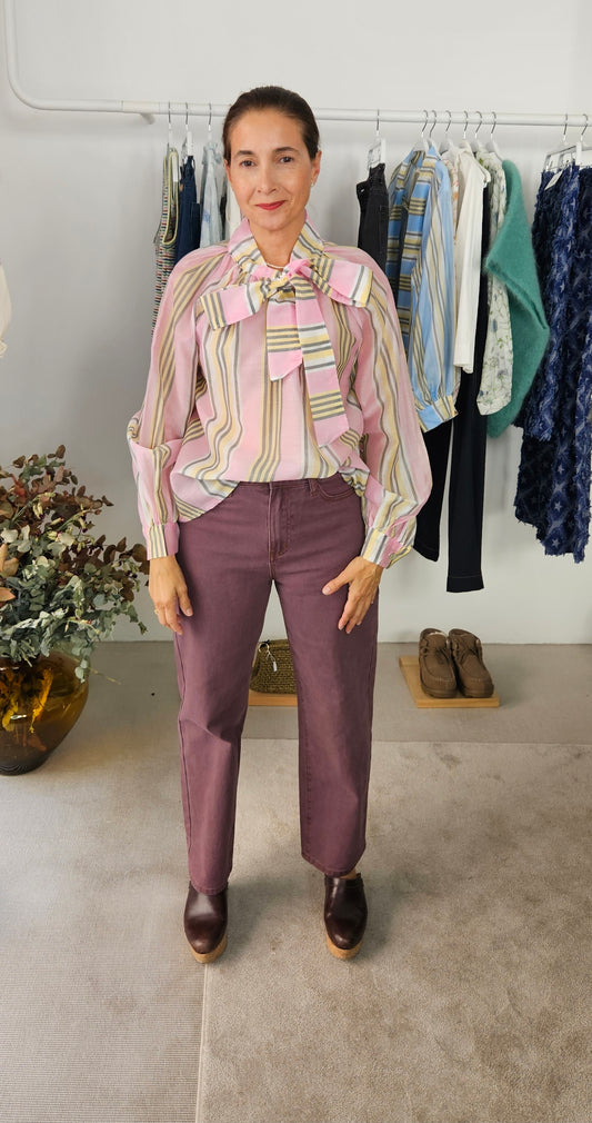 Blusa Rayas Lazo Rosa Suela