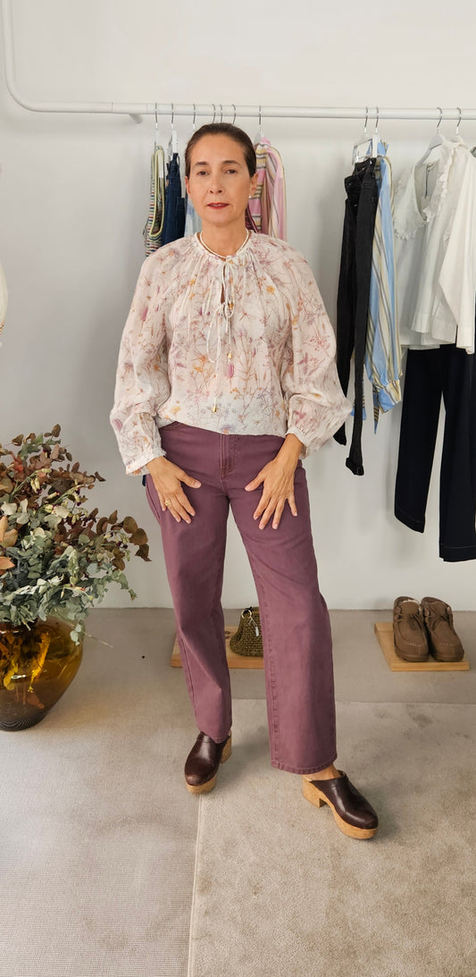 Blusa Beige Estampada Flores Suela