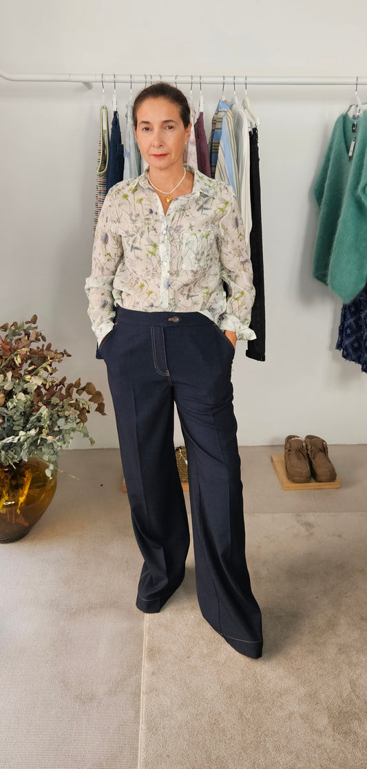Camisa Estampada Flores Verdes Suela