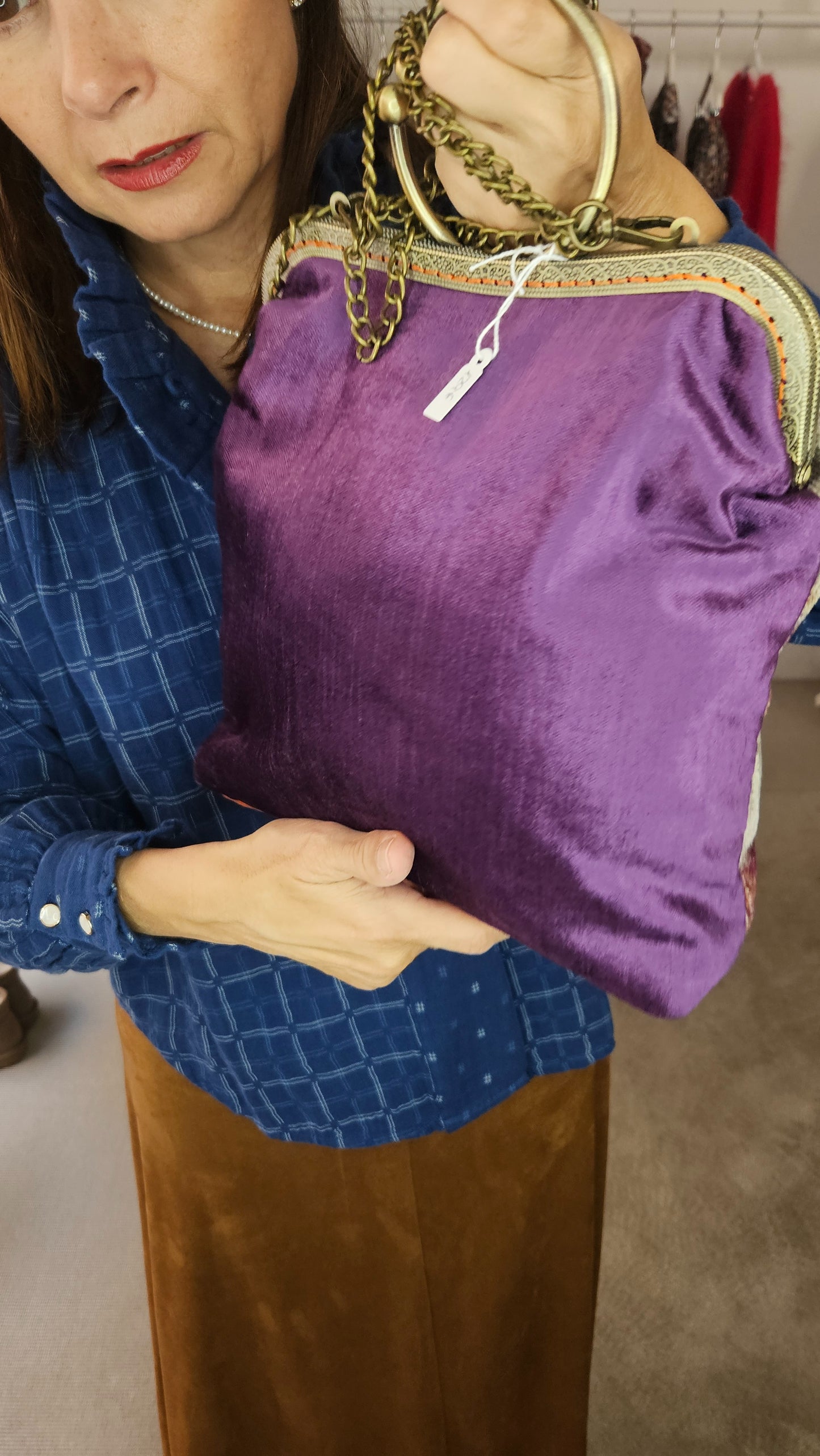 Bolso Estampado Teja y Morado