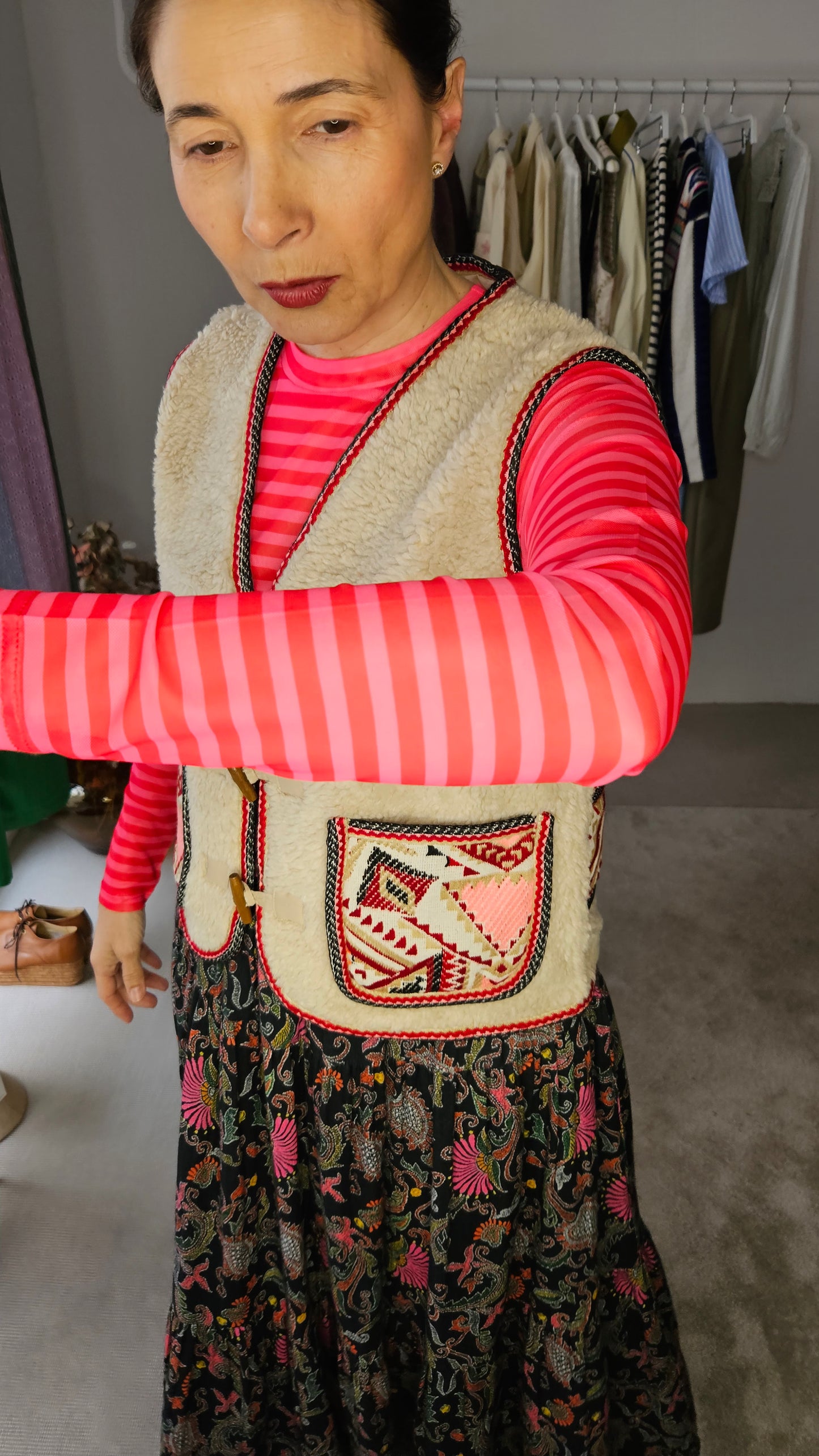 Top Tul Rayas Fucsia