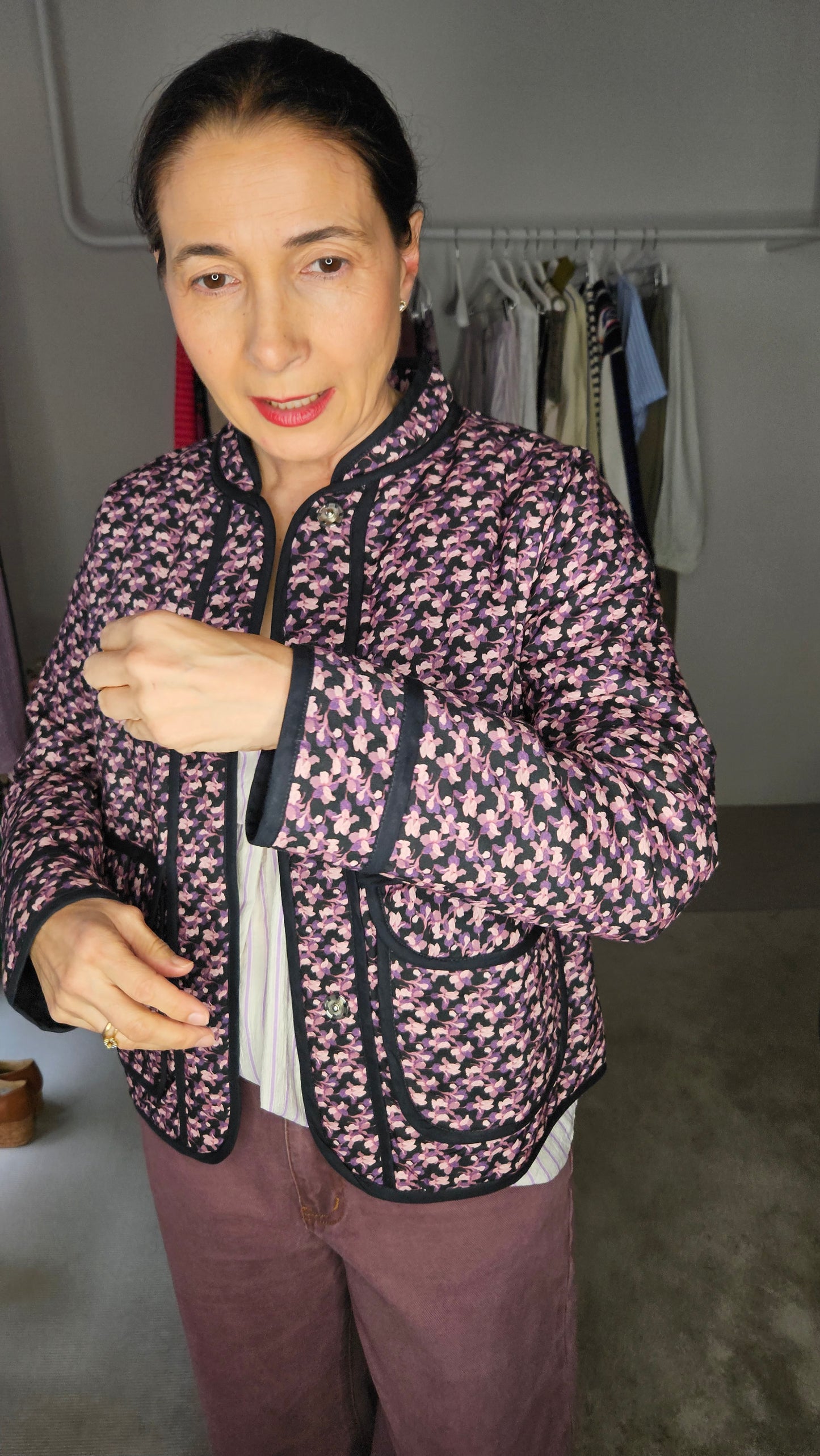 Chaqueta Guateada Flores Malva