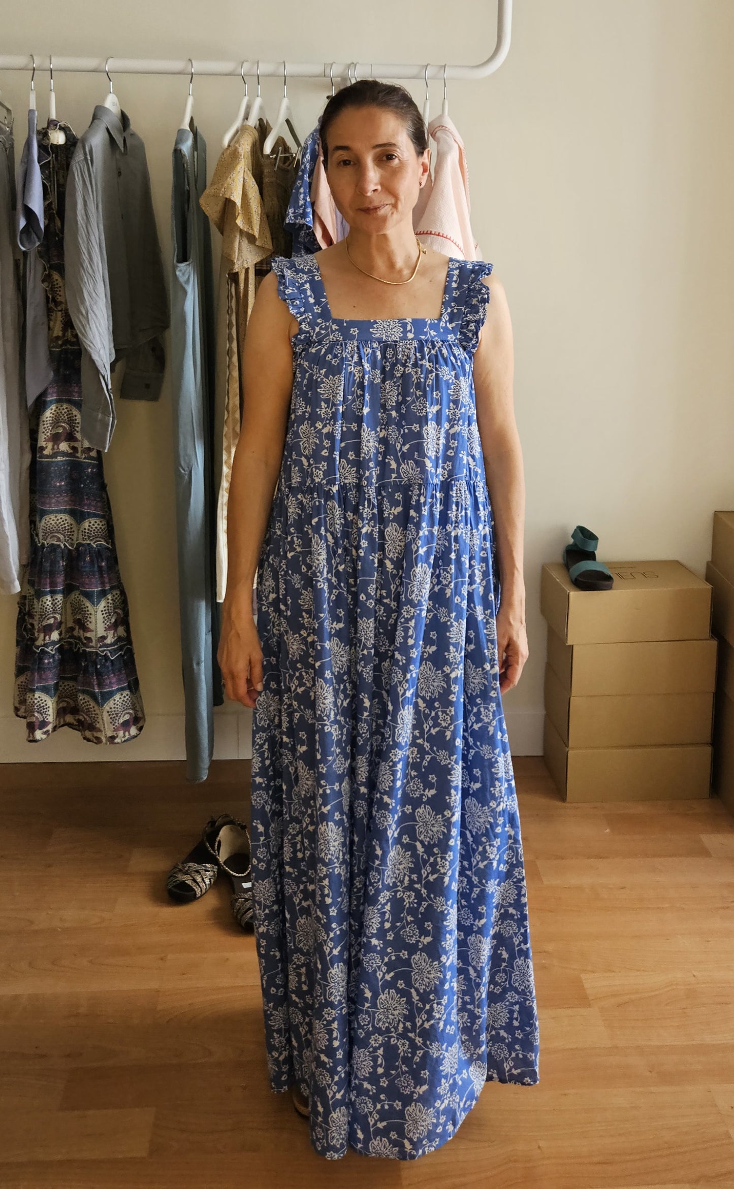 Vestido Azul Flores Blancas