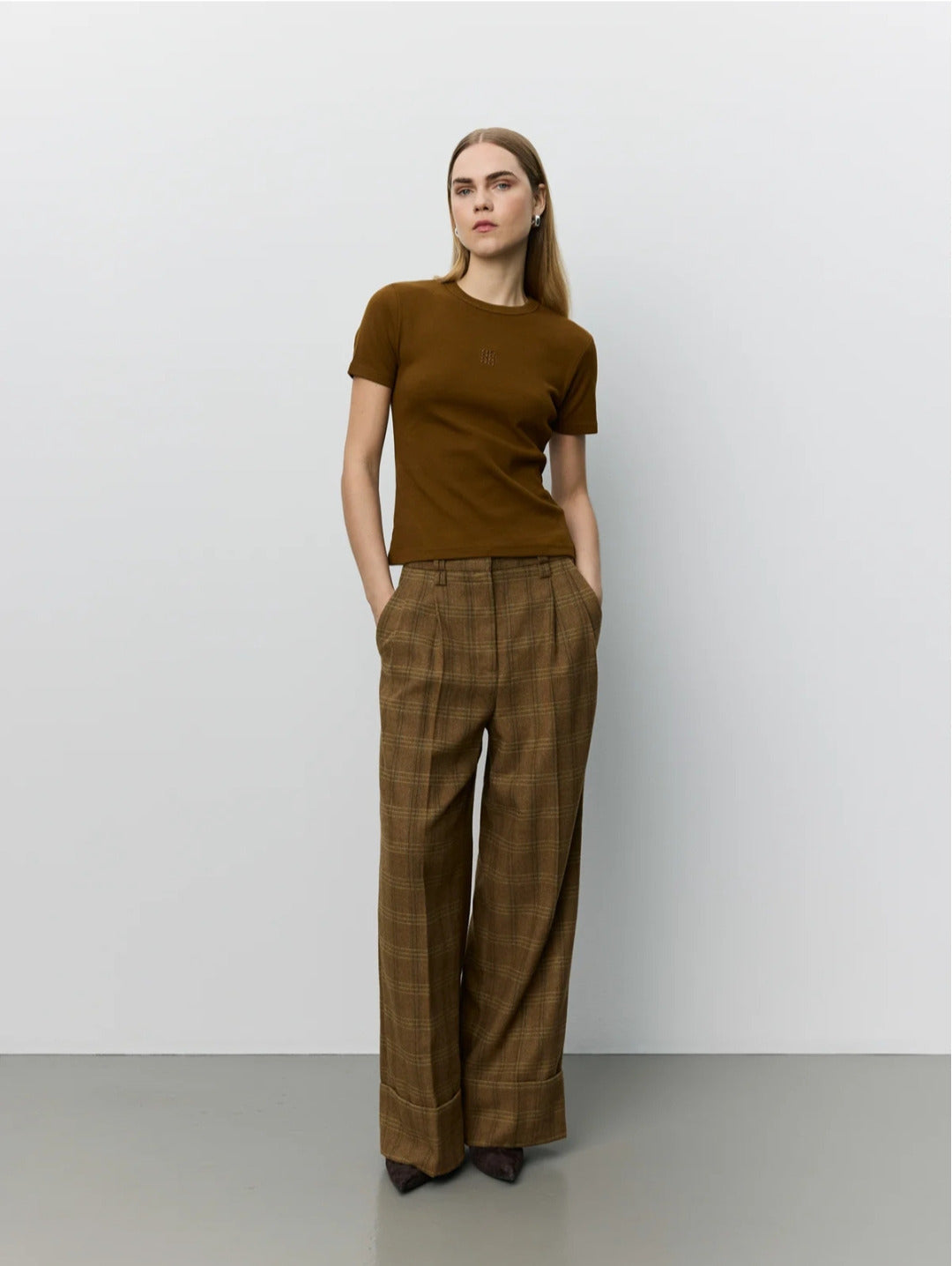Pantalón Cuadros Caramelo Pinzas