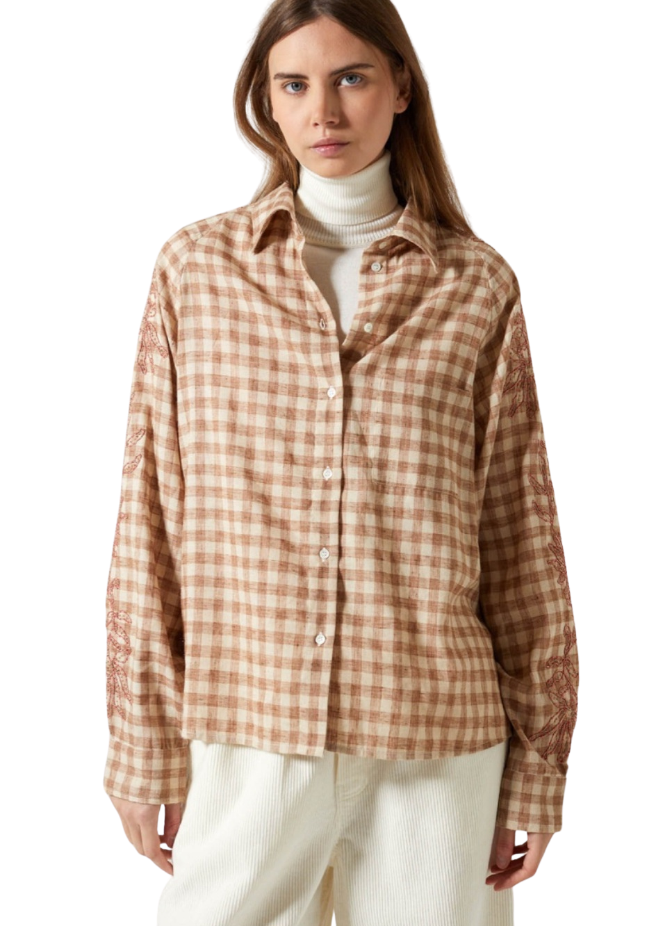 Camisa Cuadros Tostados con Bordados