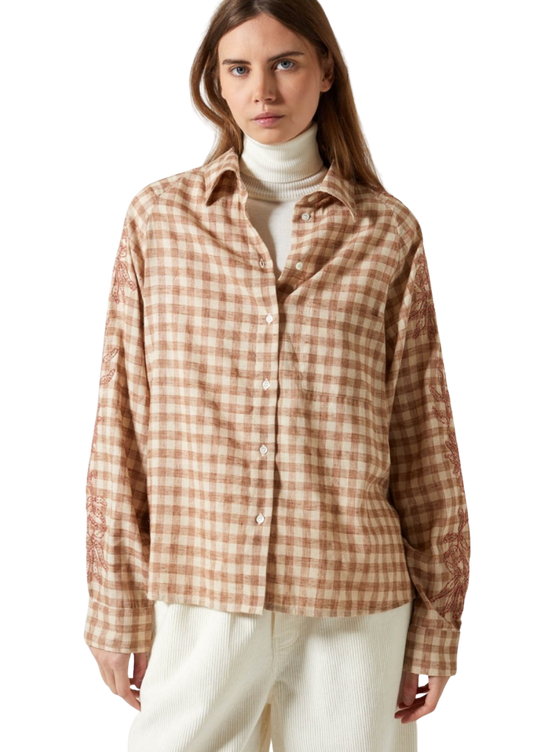 Camisa Cuadros Tostados con Bordados