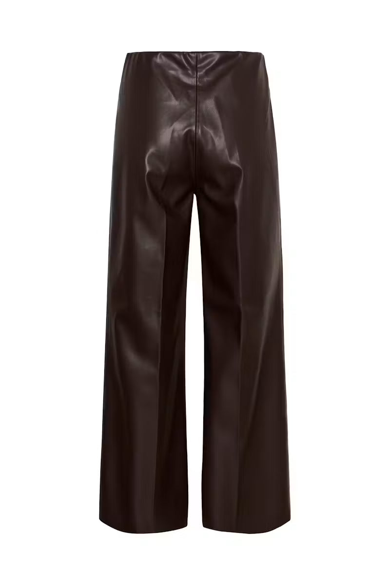 Pantalón Ancho Efecto Piel Chocolate