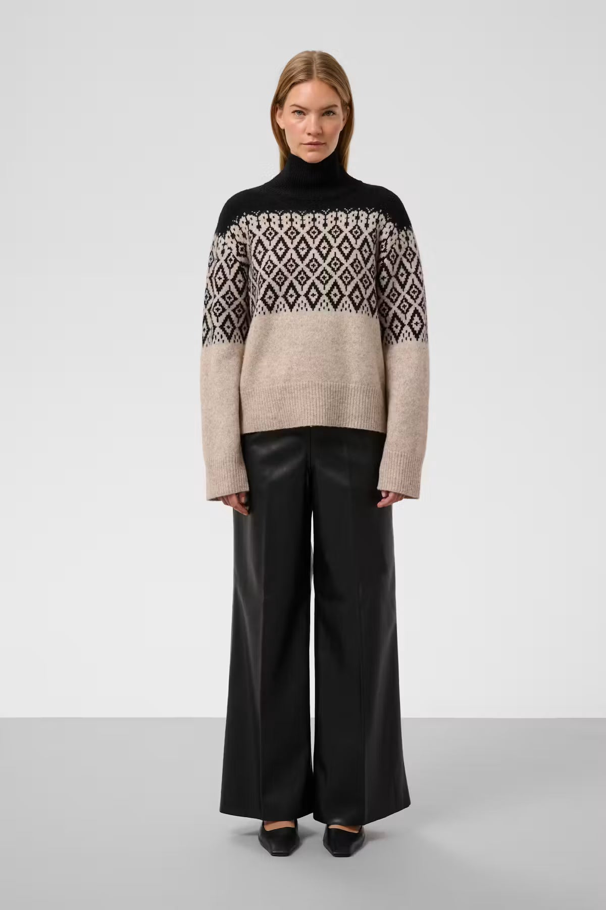 Pantalón Ancho Efecto Piel Negro