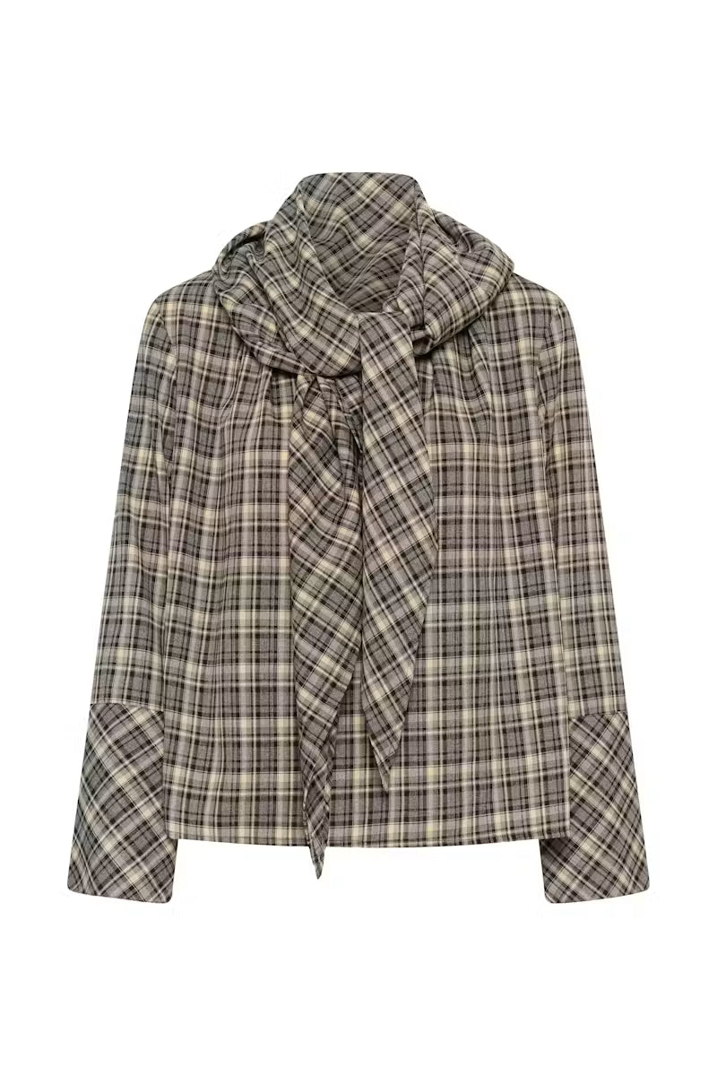 Blusa Fluida Cuadros Gris