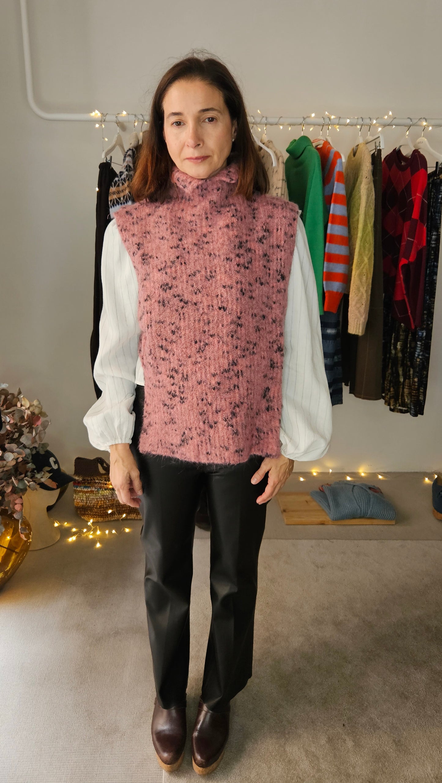 Chaleco Rosa Cuello Chimenea