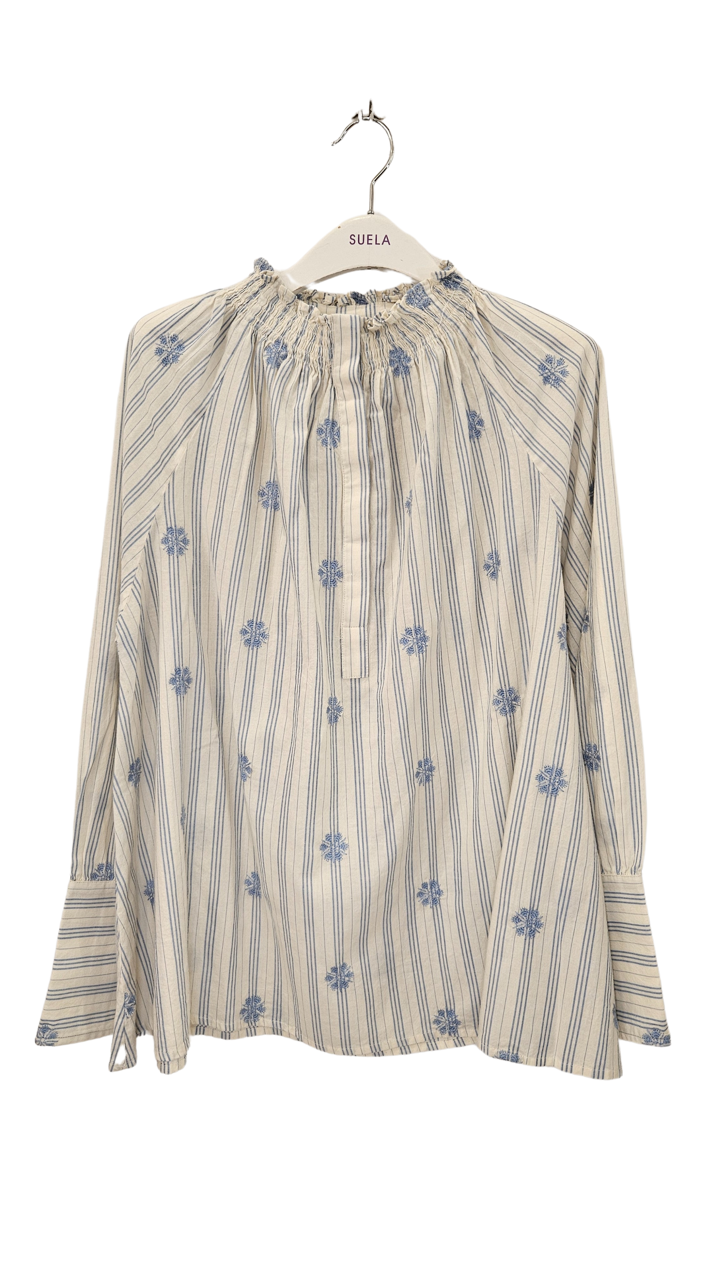 Blusa Rayas y Bordados Azul