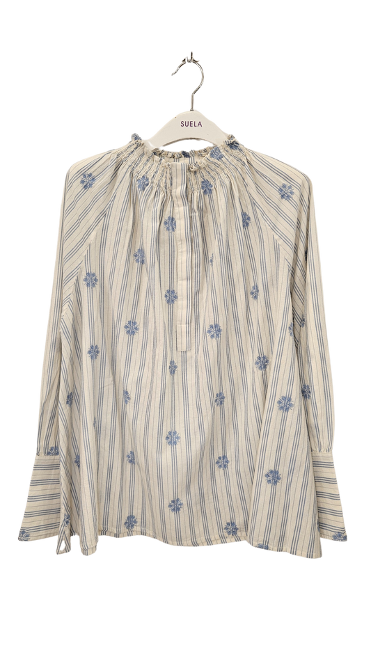 Blusa Rayas y Bordados Azul