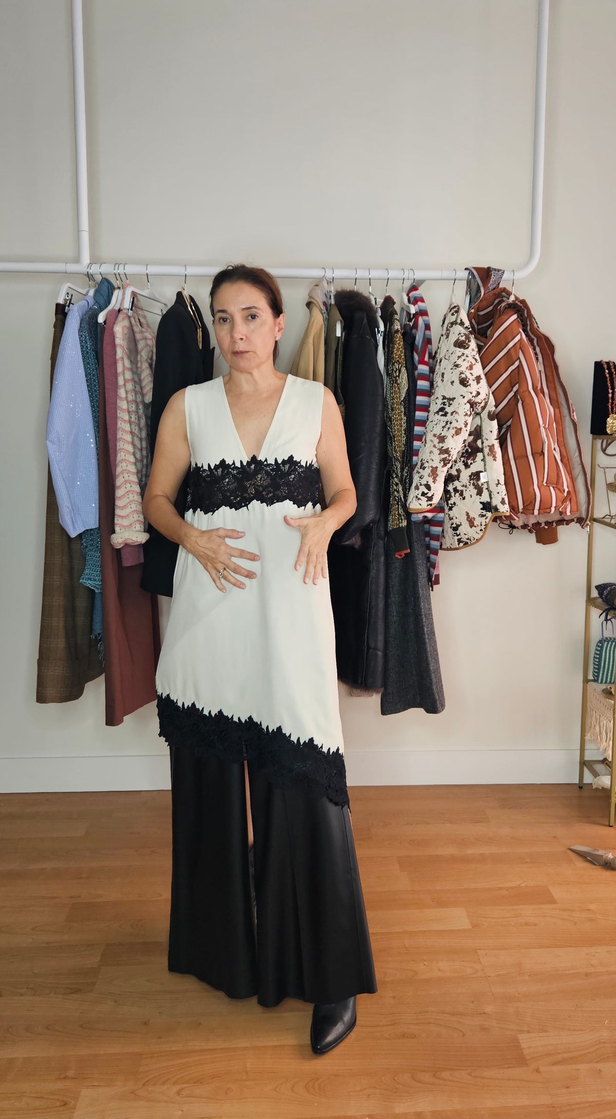 Vestido Lencero Crudo y Negro