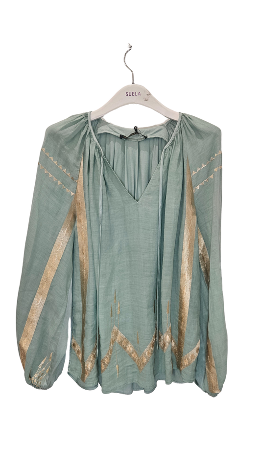 Blusa Verde Bordados Oro