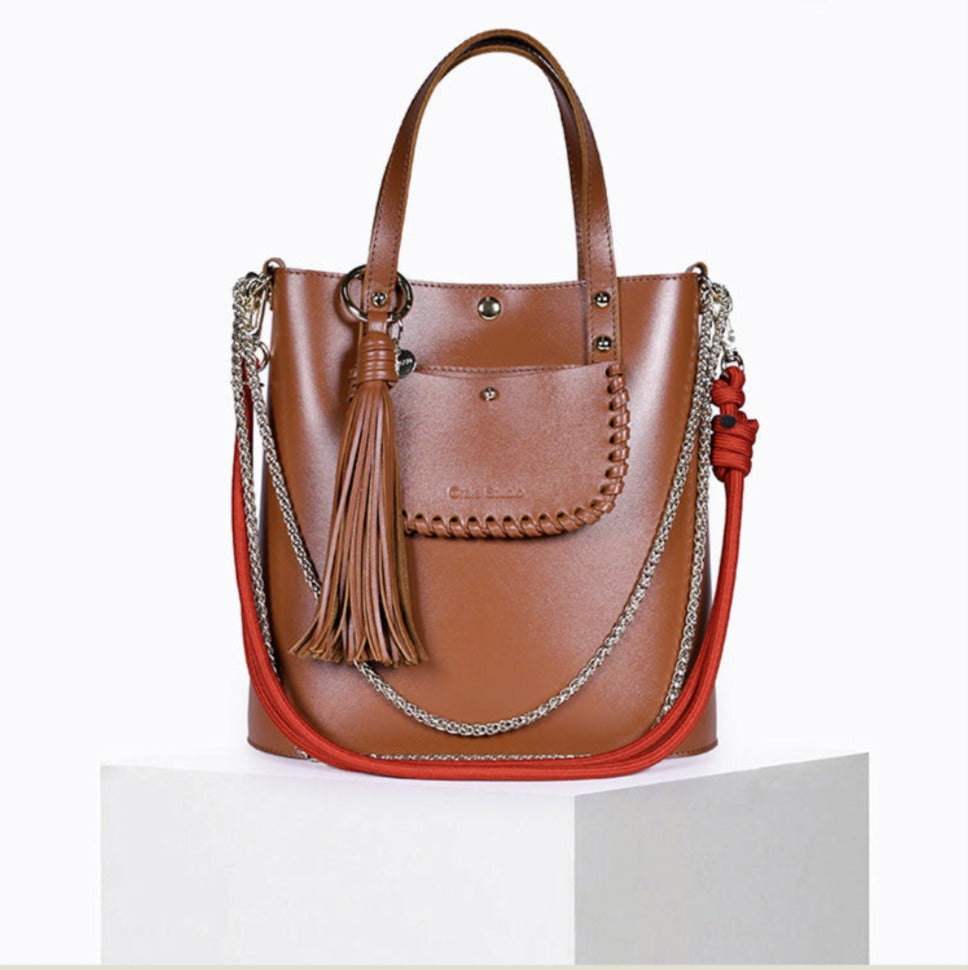 Bolso Midi Cuero Color Camel