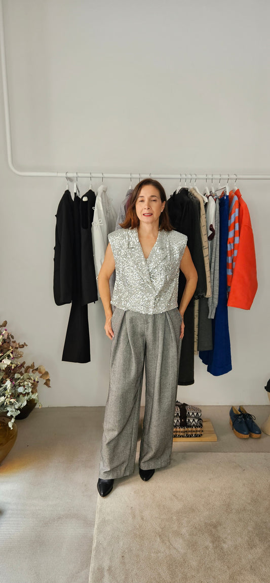 Chaleco Lentejuelas Plata (Da Talla)