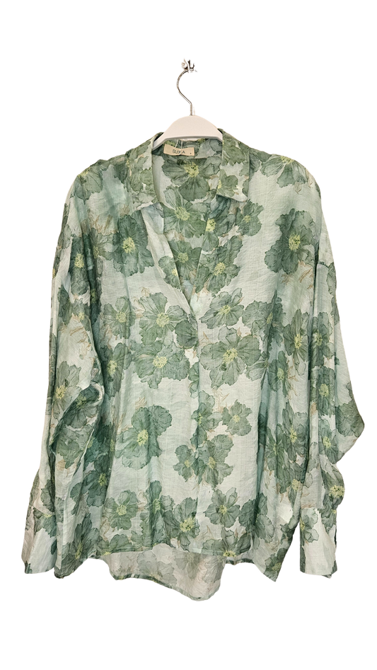 Camisa Estampado Flores Verdes