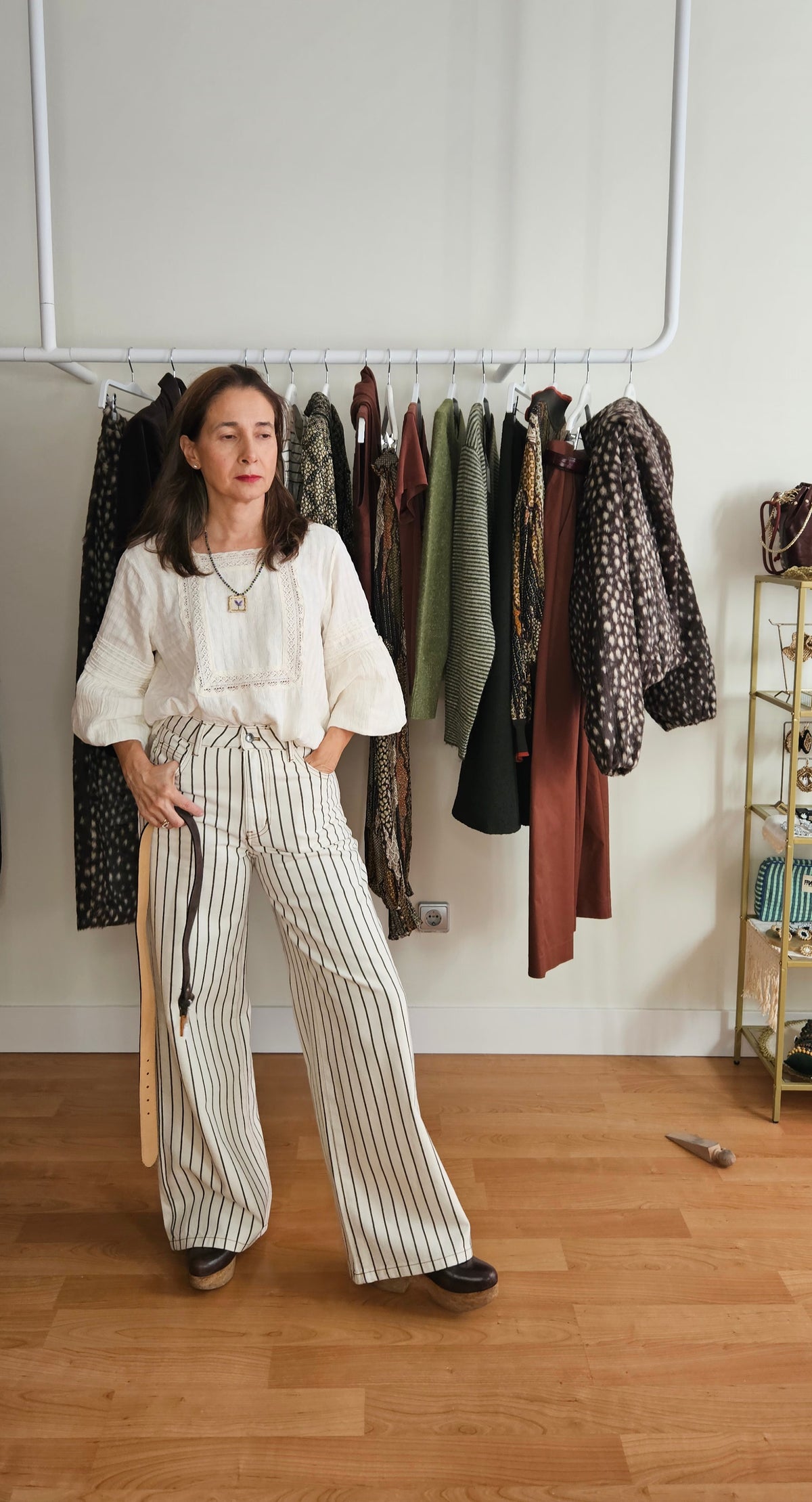 Pantalón Denim Rayas Crudo/Marrón
