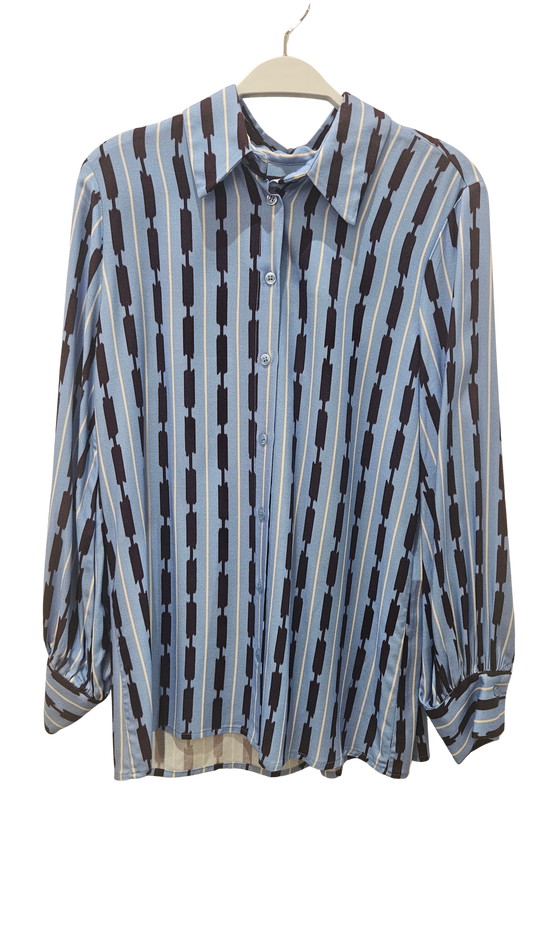 Camisa Azul Estampado Geométrico Burdeos