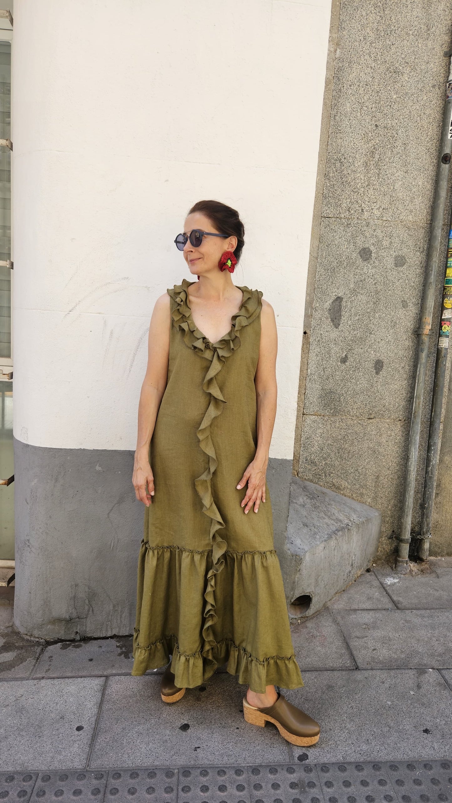 Vestido Elsa Volantes Oliva Suela