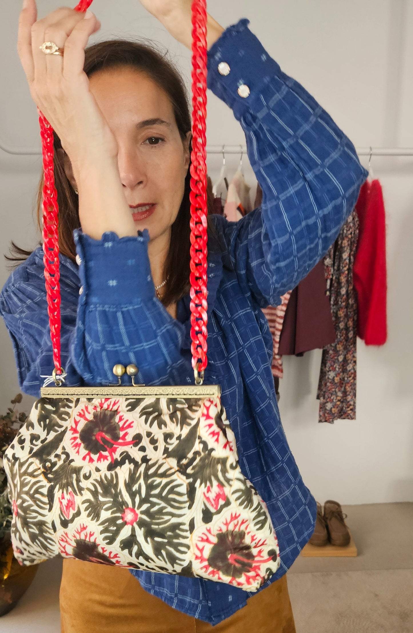 Bolso Estampado Kaki y Fresa