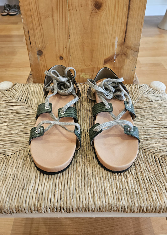 Sandalias Piel Efecto Pitón Verde Musgo