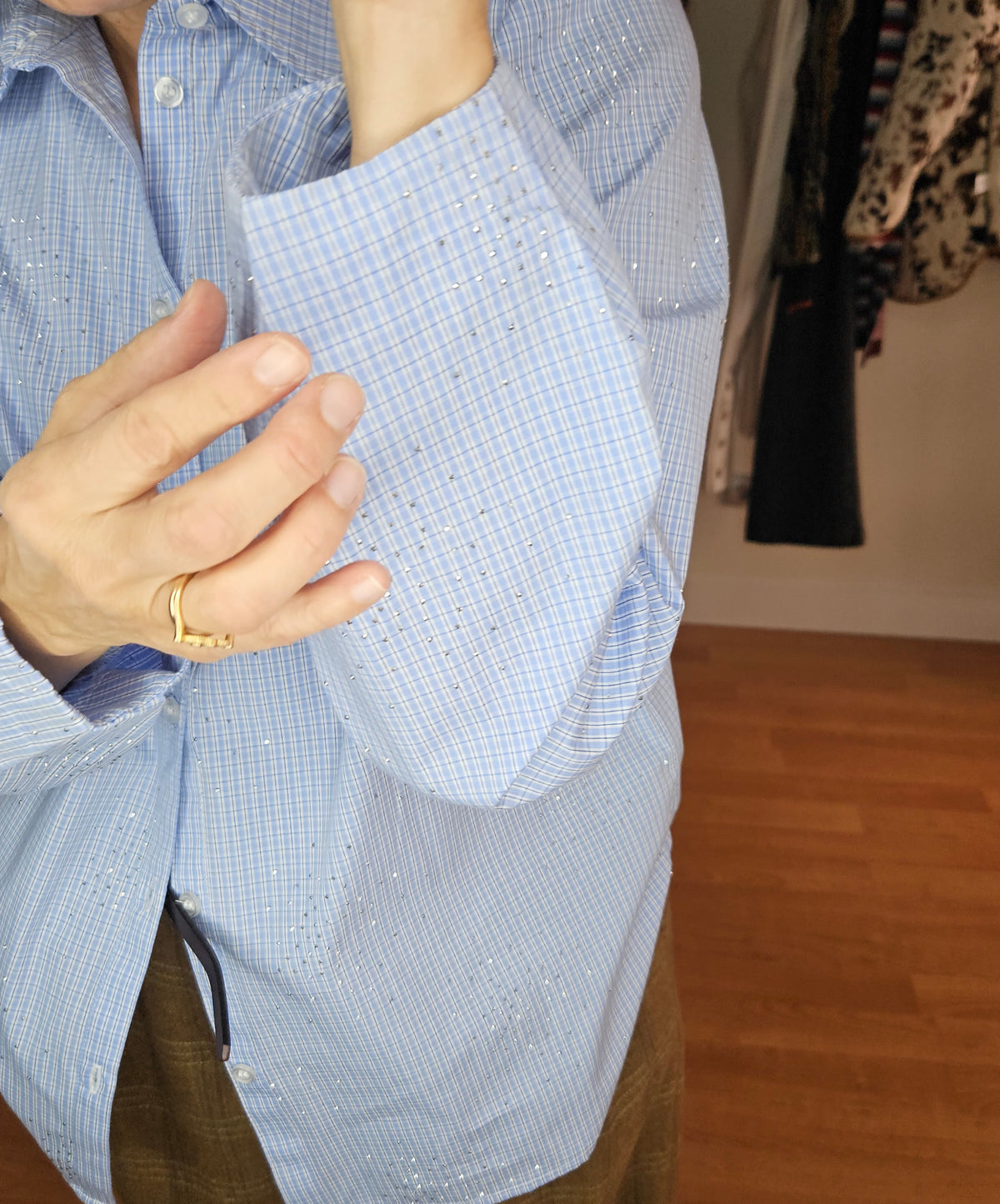 Camisa Cuadros Azul Mini Lentejuelas