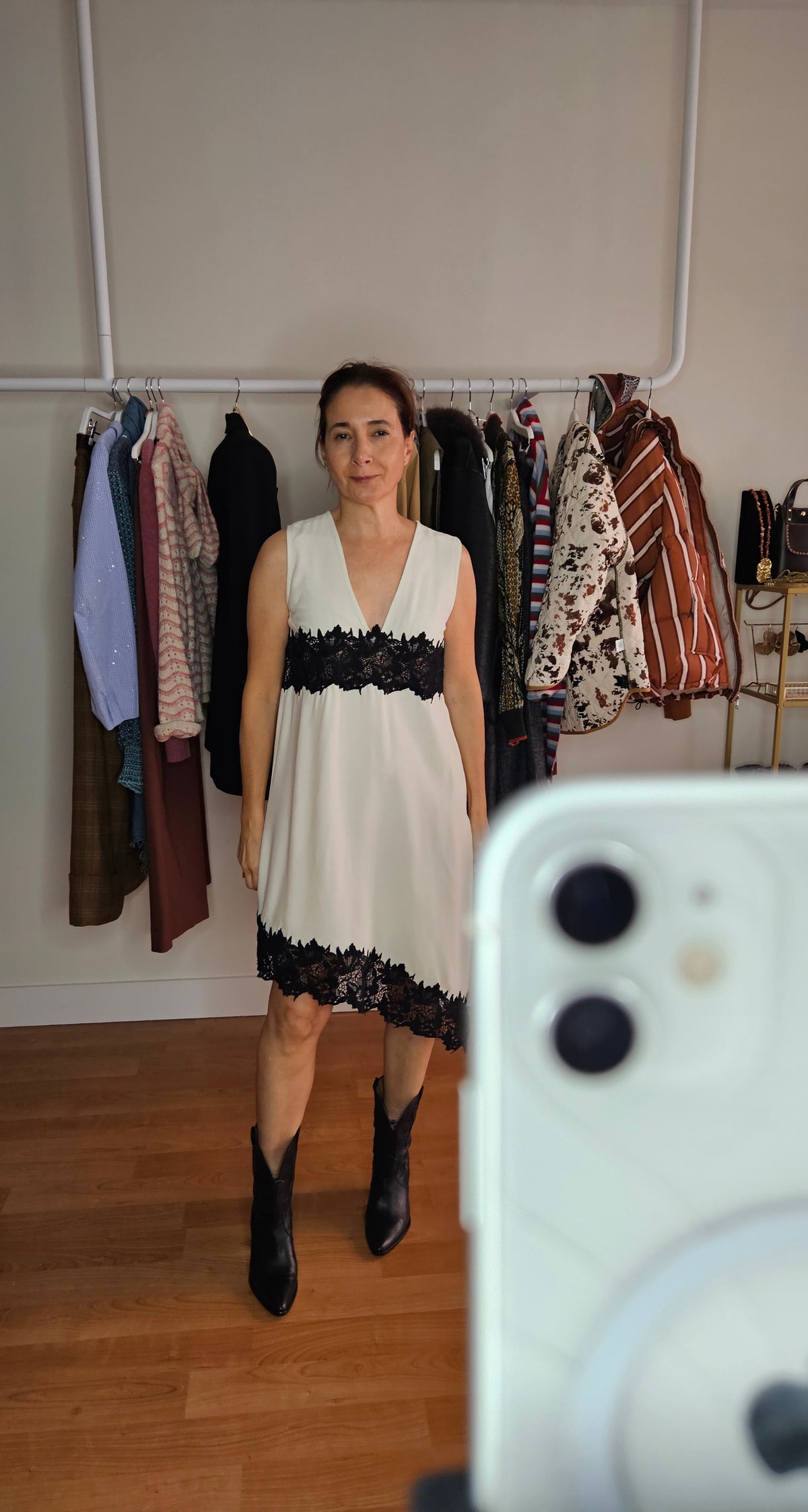 Vestido Lencero Crudo y Negro
